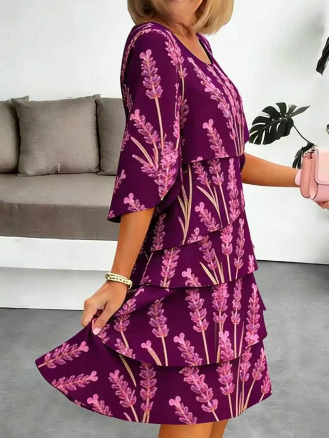 Full Size Floral Print Ruffle Hem Dress Plus Size - Image 16