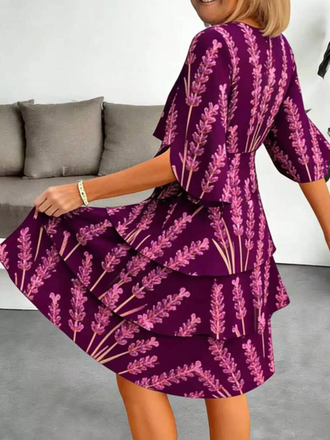 Full Size Floral Print Ruffle Hem Dress Plus Size - Image 17