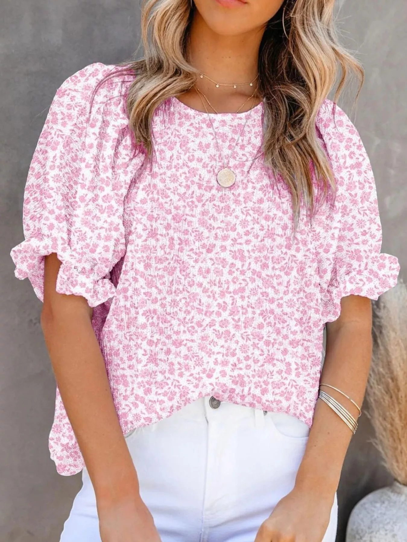 Full Size Floral Print Ruffle Sleeve Blouse Plus Size - Image 10