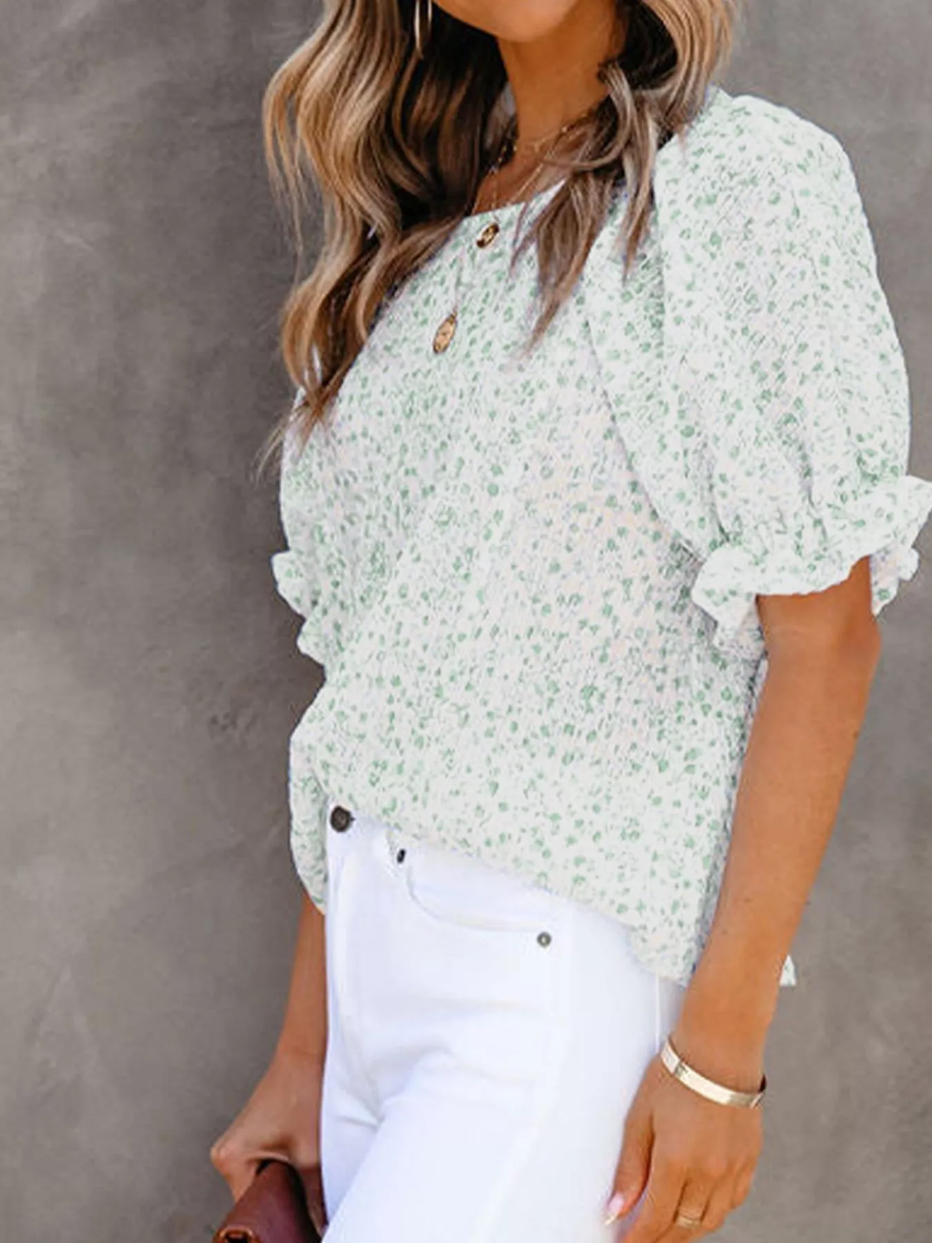 Full Size Floral Print Ruffle Sleeve Blouse Plus Size - Image 14