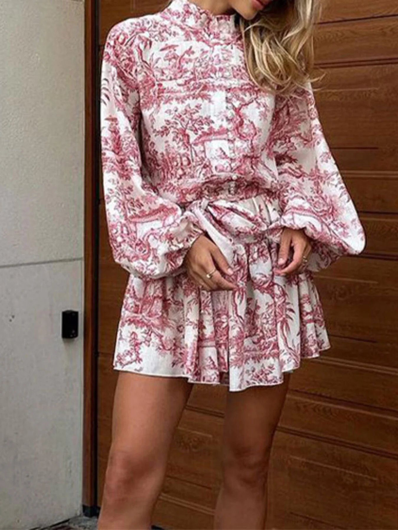 Full Size Floral Print Tie Waist Mini Dress Plus Size - Image 4