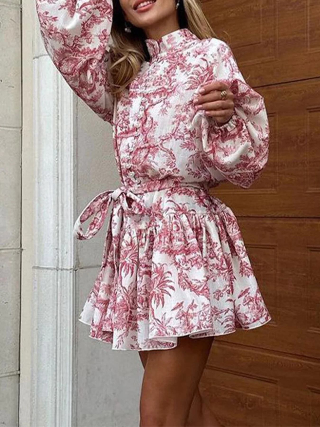 Full Size Floral Print Tie Waist Mini Dress Plus Size - Image 5