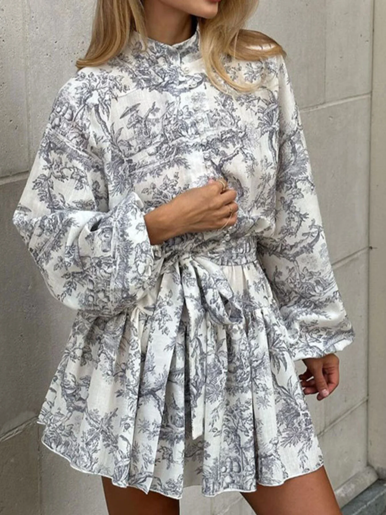 Full Size Floral Print Tie Waist Mini Dress Plus Size - Image 7