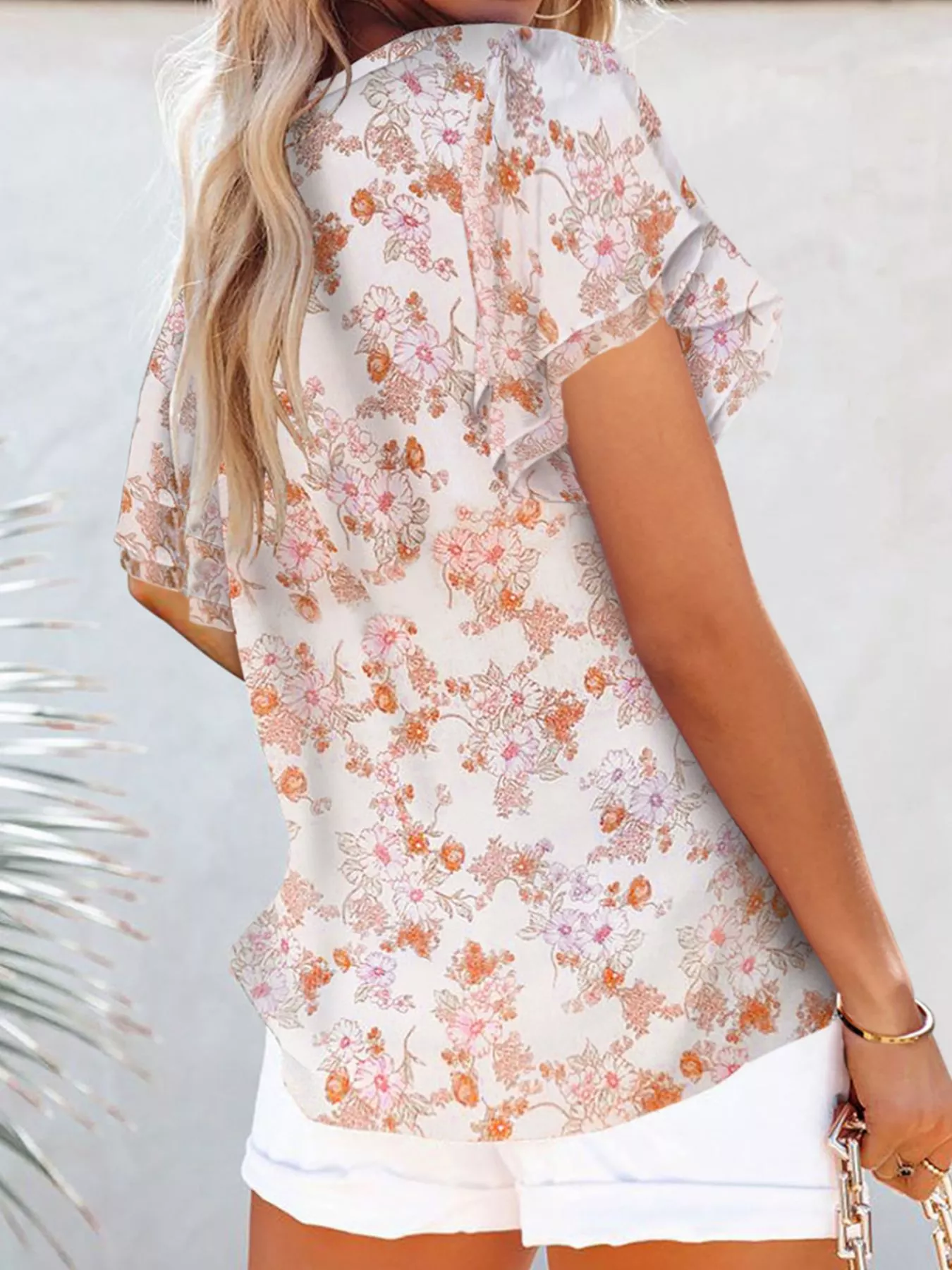 Full Size Floral Print V-Neck Shirt Plus Size - Image 15
