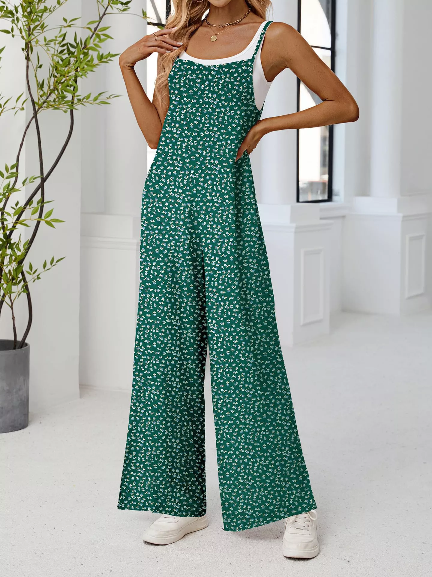 Full Size Floral Print Wide Leg Casual Jumpsuit Plus Size - Image 7