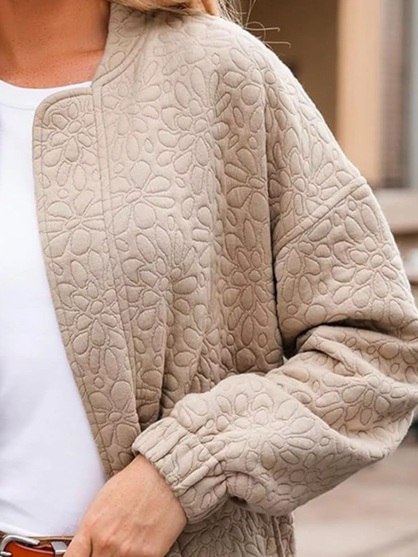 Full Size Floral Quilted Zip Up Jacket Plus Size - Image 3