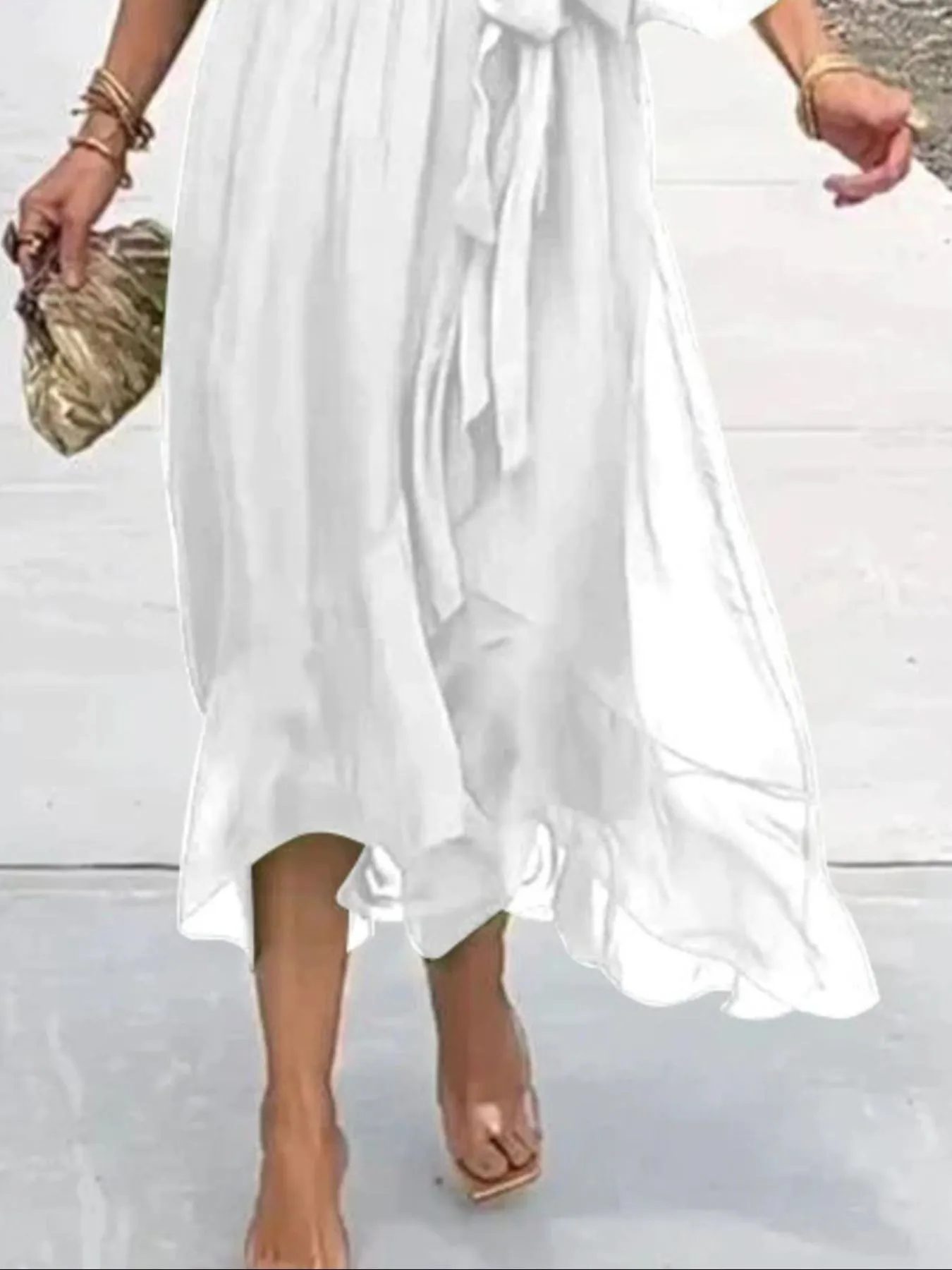 Full Size Flowy Tie Front Midi Dress with Flutter Sleeves Plus Size - Image 20