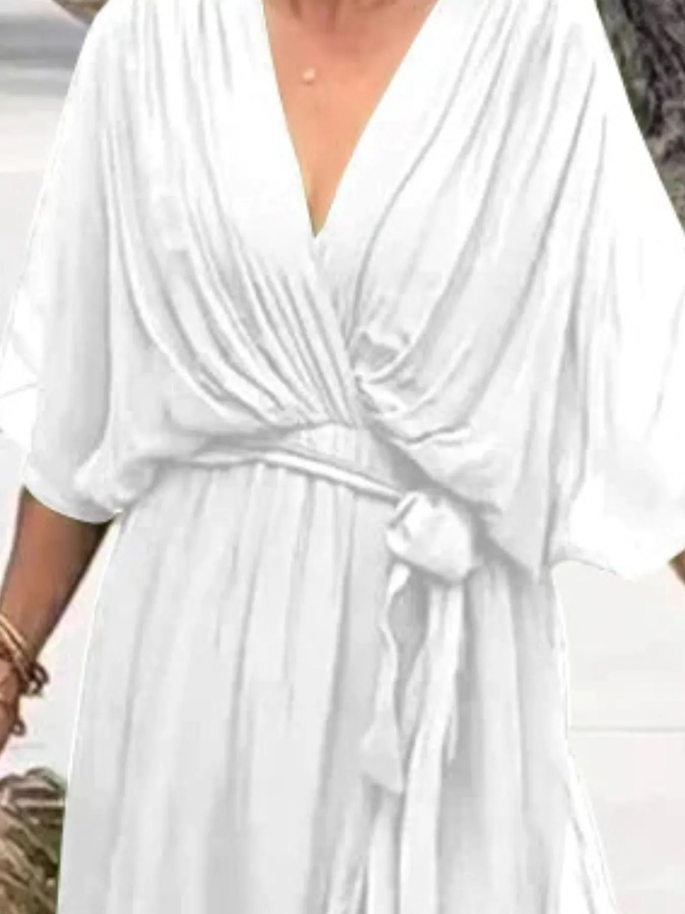 Full Size Flowy Tie Front Midi Dress with Flutter Sleeves Plus Size - Image 21