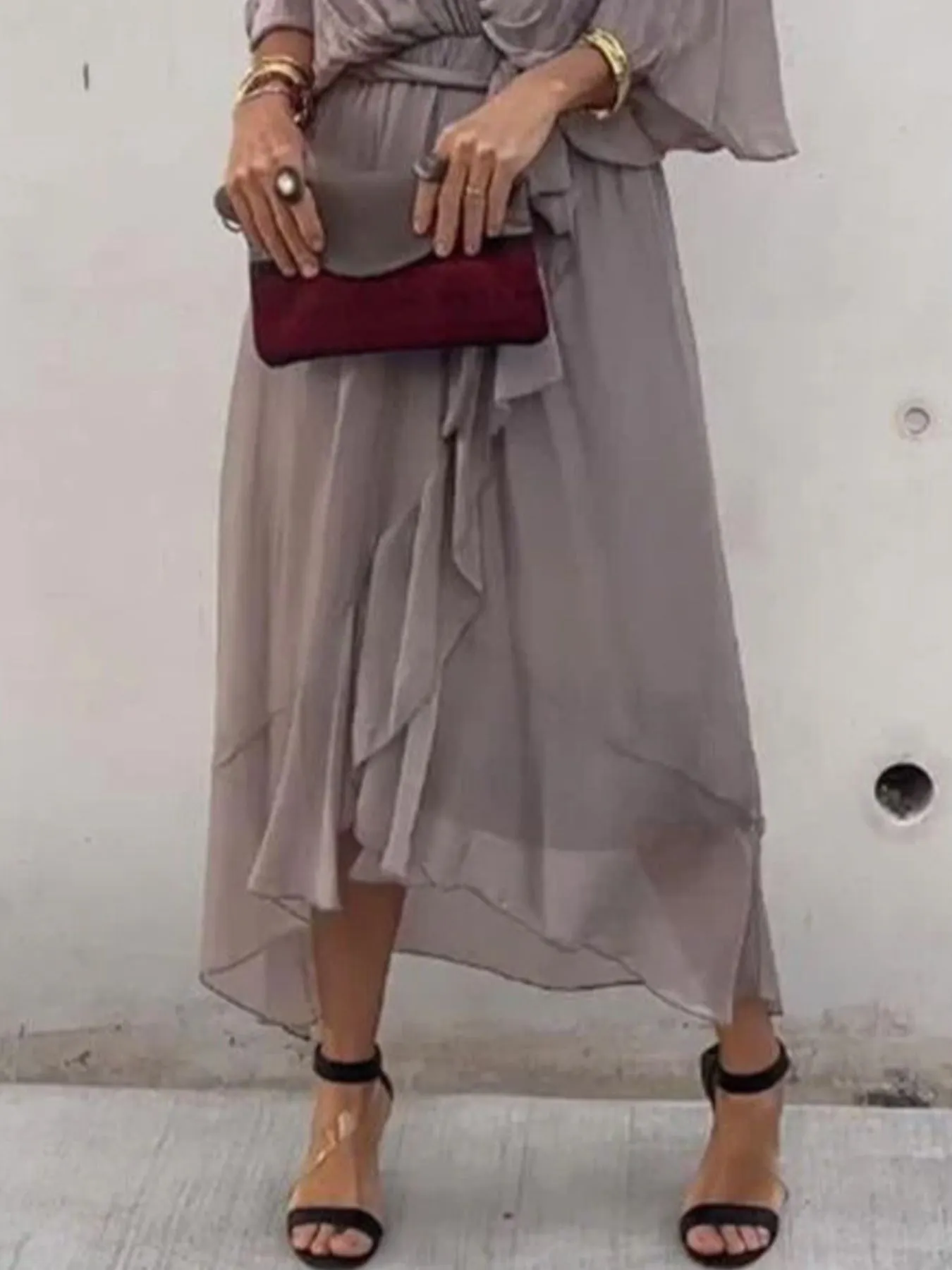 Full Size Flowy Tie Front Midi Dress with Flutter Sleeves Plus Size - Image 30