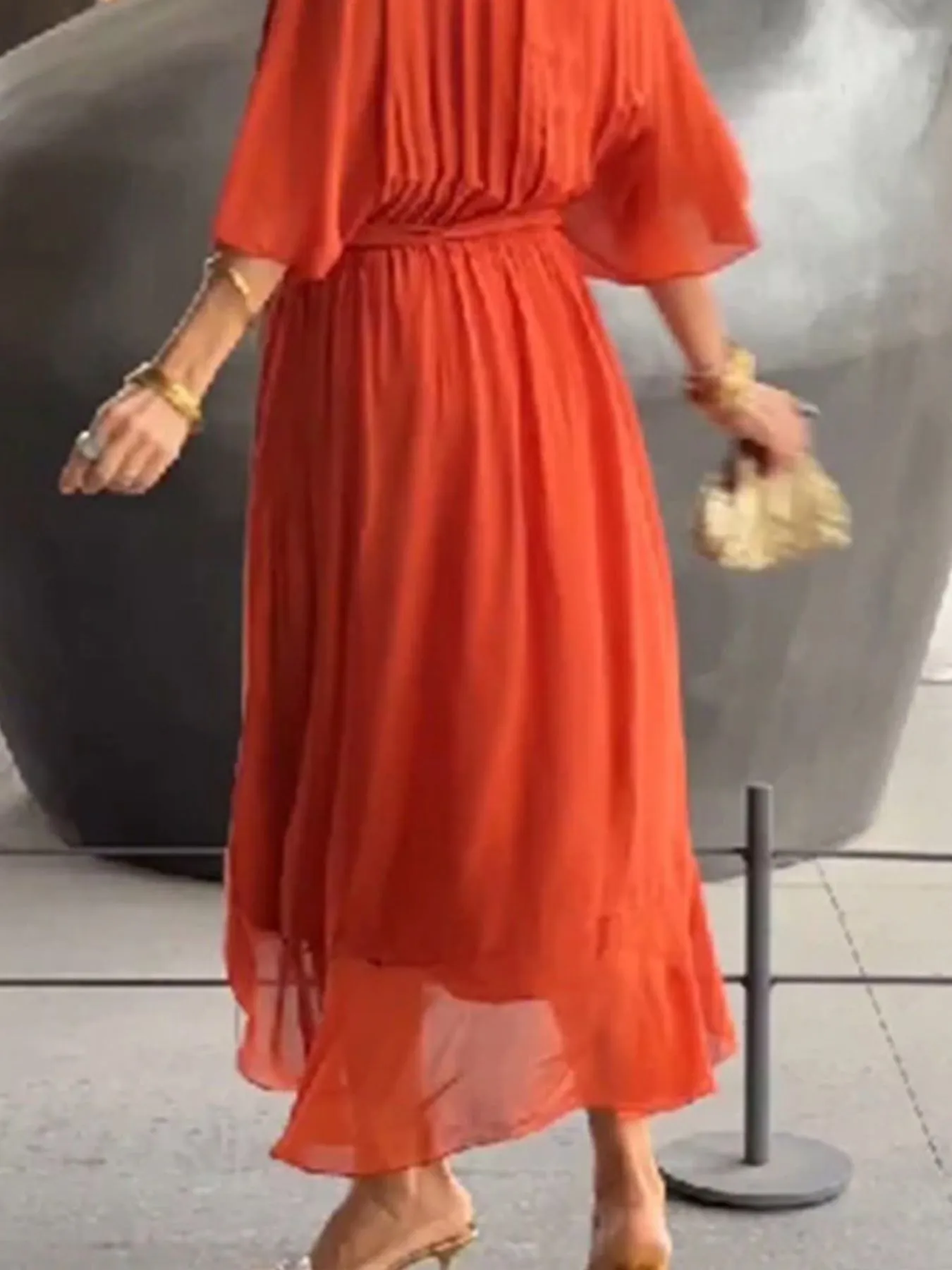 Full Size Flowy Tie Front Midi Dress with Flutter Sleeves Plus Size - Image 6