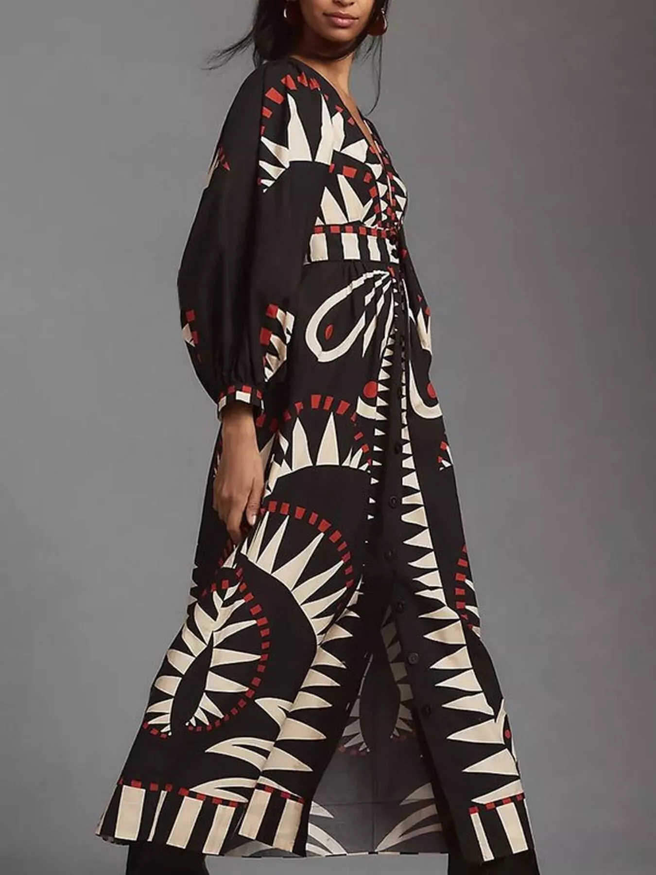 Full Size Geometric Long Sleeve Dress Plus Size - Image 3