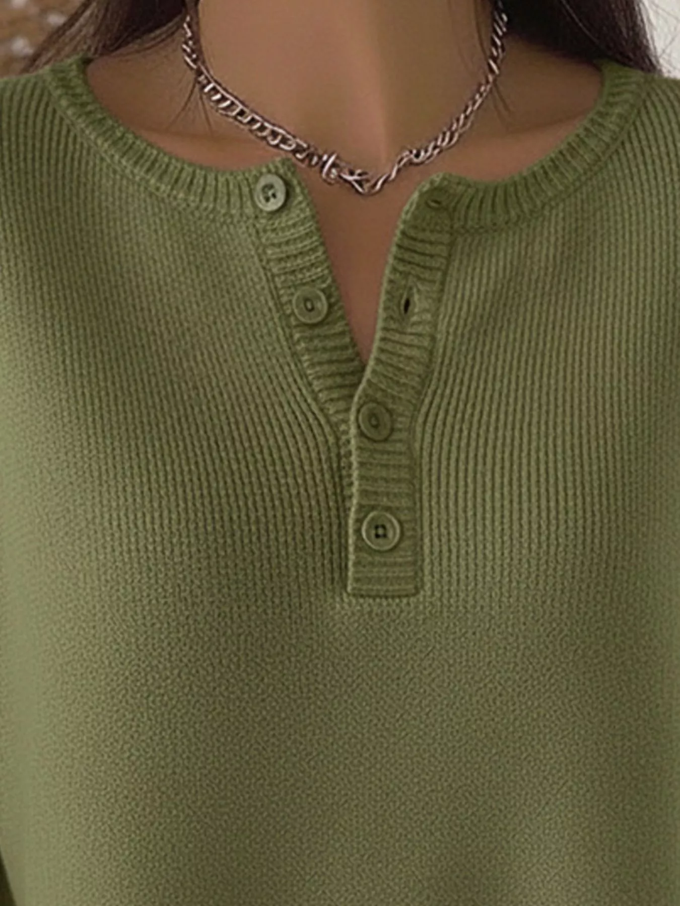 Full Size Half Button Long Sleeve Knit Top Plus Size - Image 10