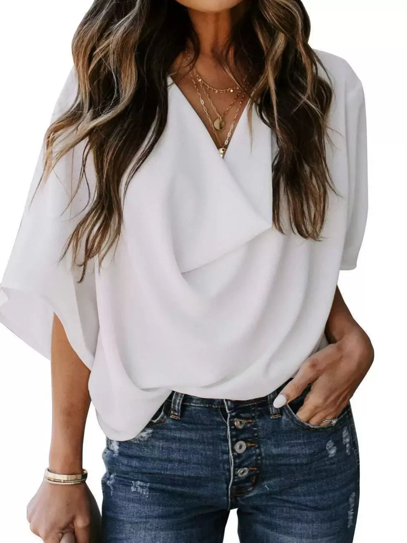 Full Size Half Sleeve Flowy Blouse Plus Size - Image 5
