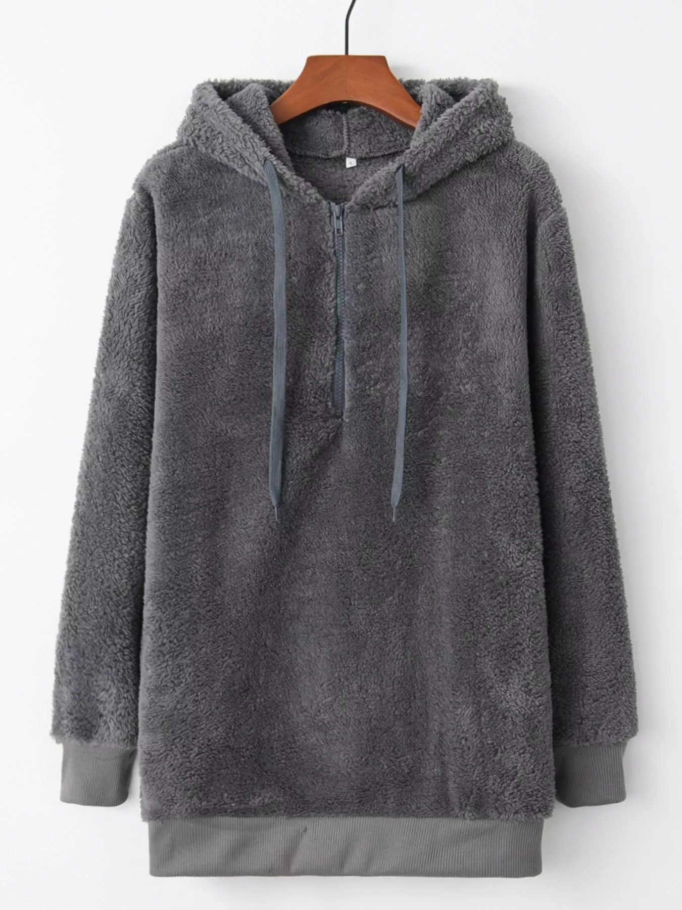 Full Size Half Zip Drawstring Fleece Hoodie Plus Size - Image 2