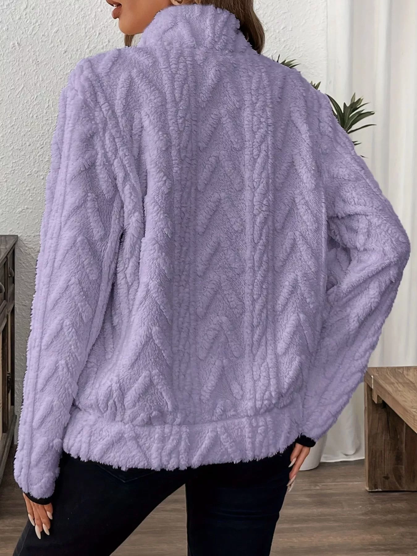 Full Size Half Zip Kangaroo Pocket Sweatshirt Plus Size - Image 23