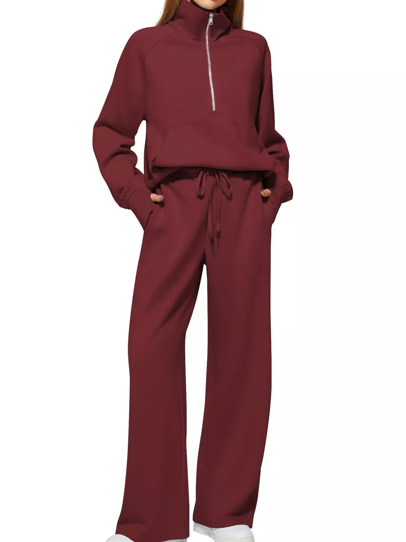 Full Size Half-Zip Sweatshirt and Wide-Leg Pants Set Plus Size - Image 13