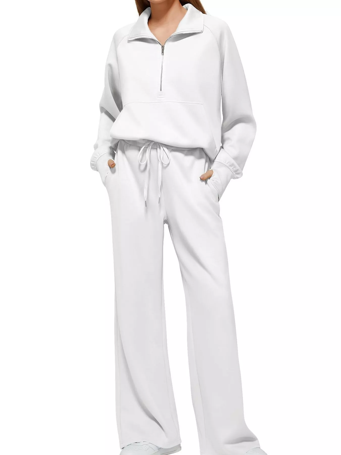 Full Size Half-Zip Sweatshirt and Wide-Leg Pants Set Plus Size - Image 25