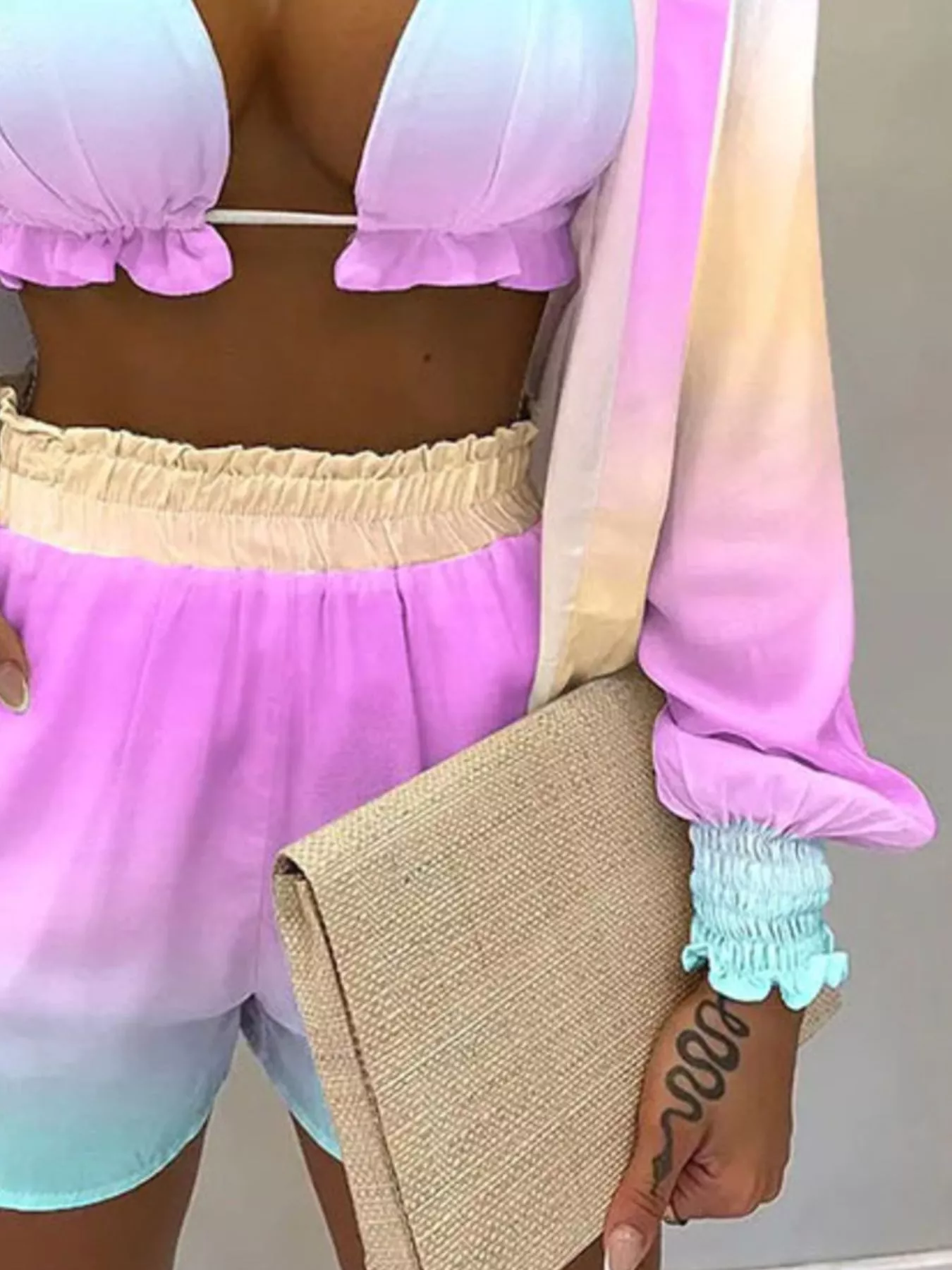 Full Size Halter Neck Cami & Shirt & Shorts 3-Piece Outfit Set Plus Size - Image 12