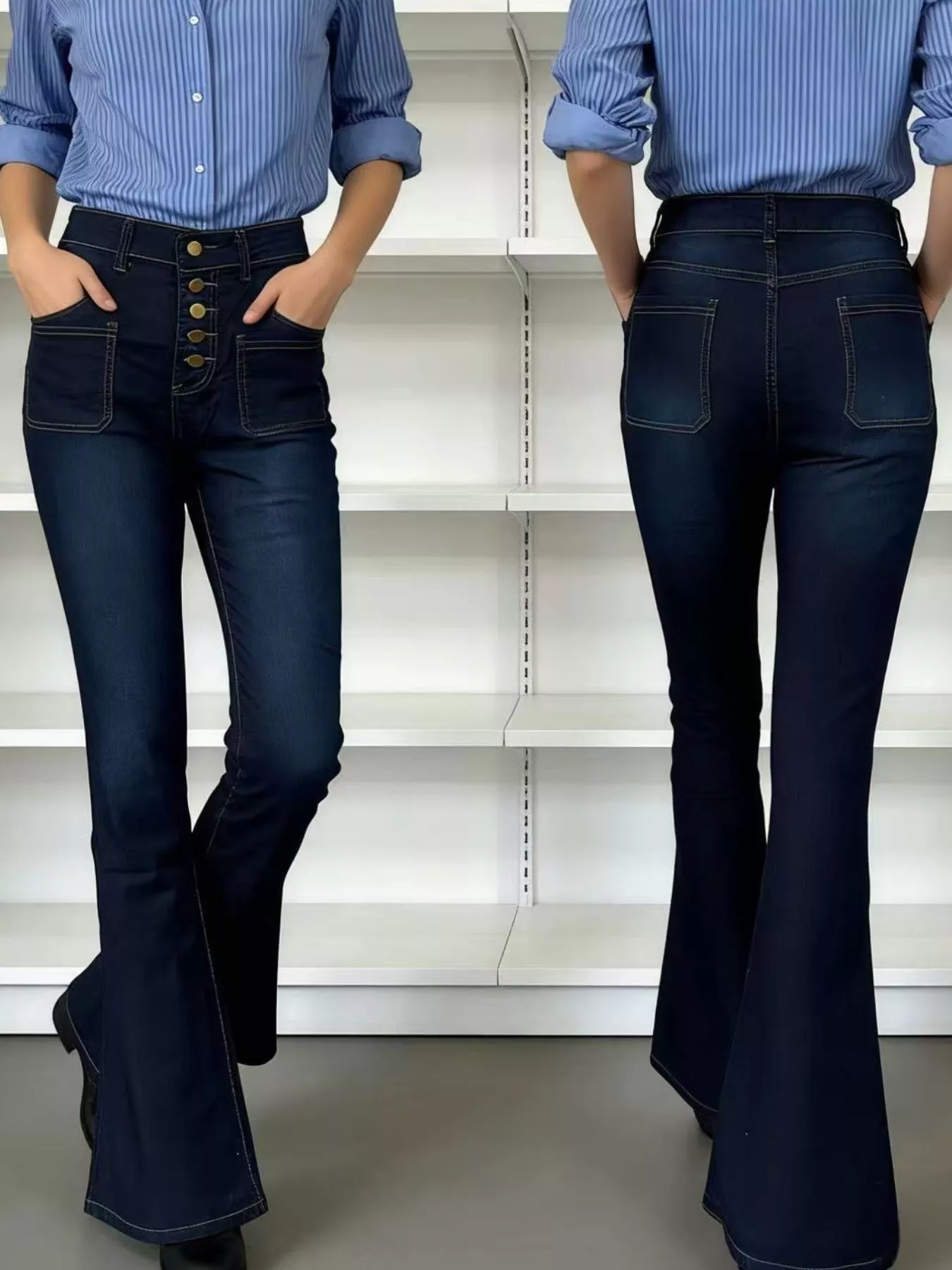 Full Size High-Waisted Button-Fly Flare Jeans Plus Size - Image 14