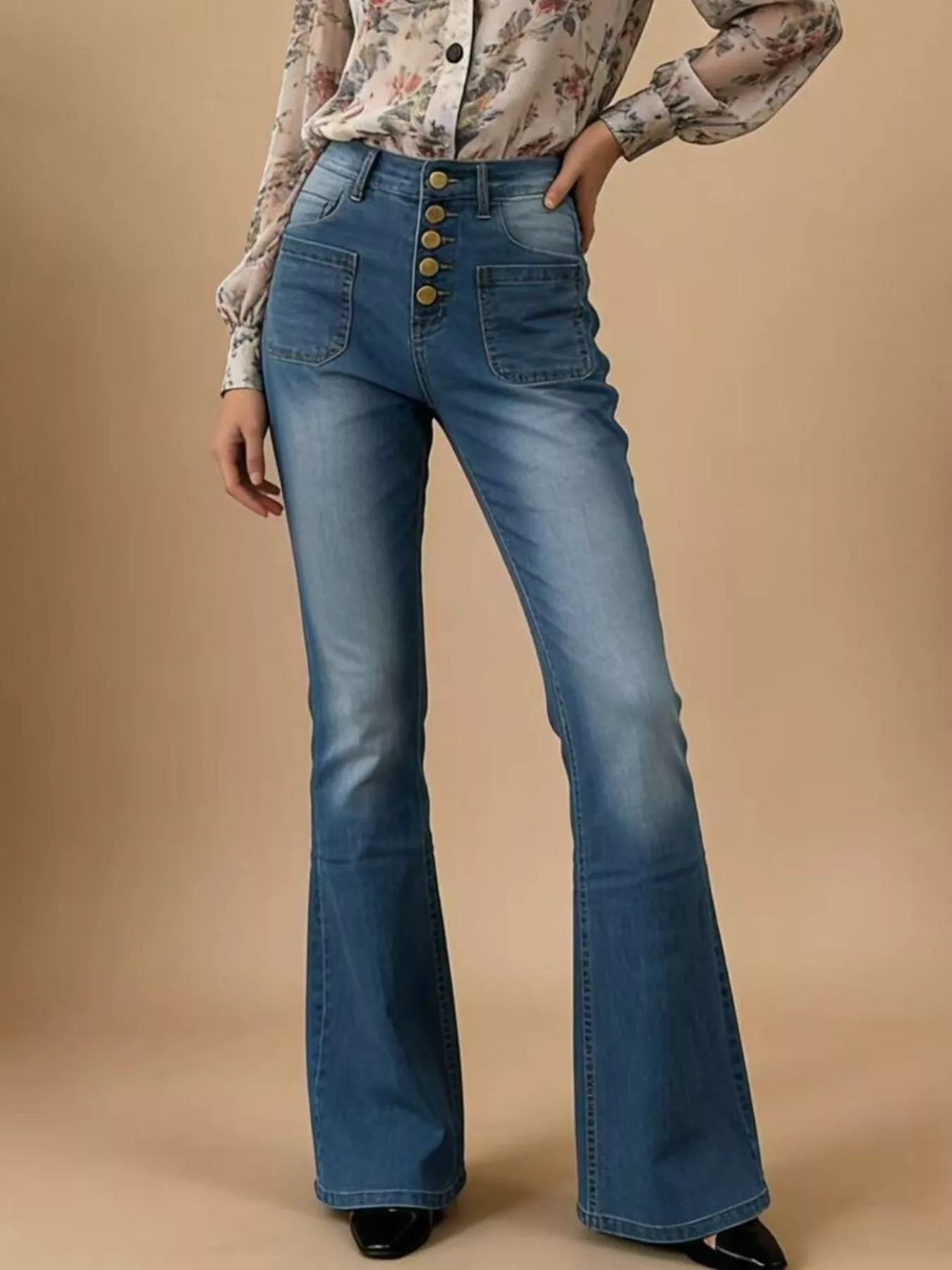 Full Size High-Waisted Button-Fly Flare Jeans Plus Size - Image 4