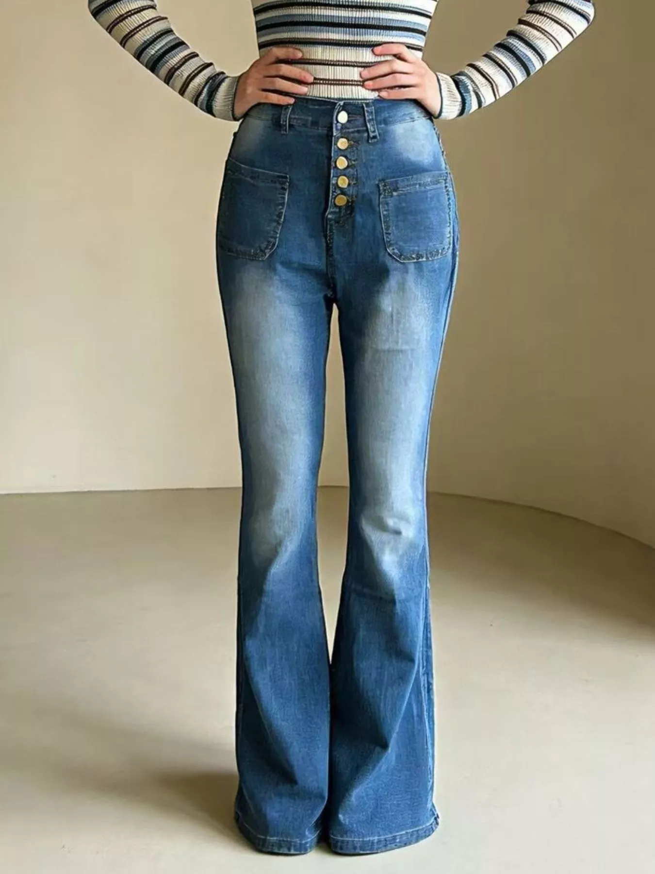 Full Size High-Waisted Button-Fly Flare Jeans Plus Size - Image 5