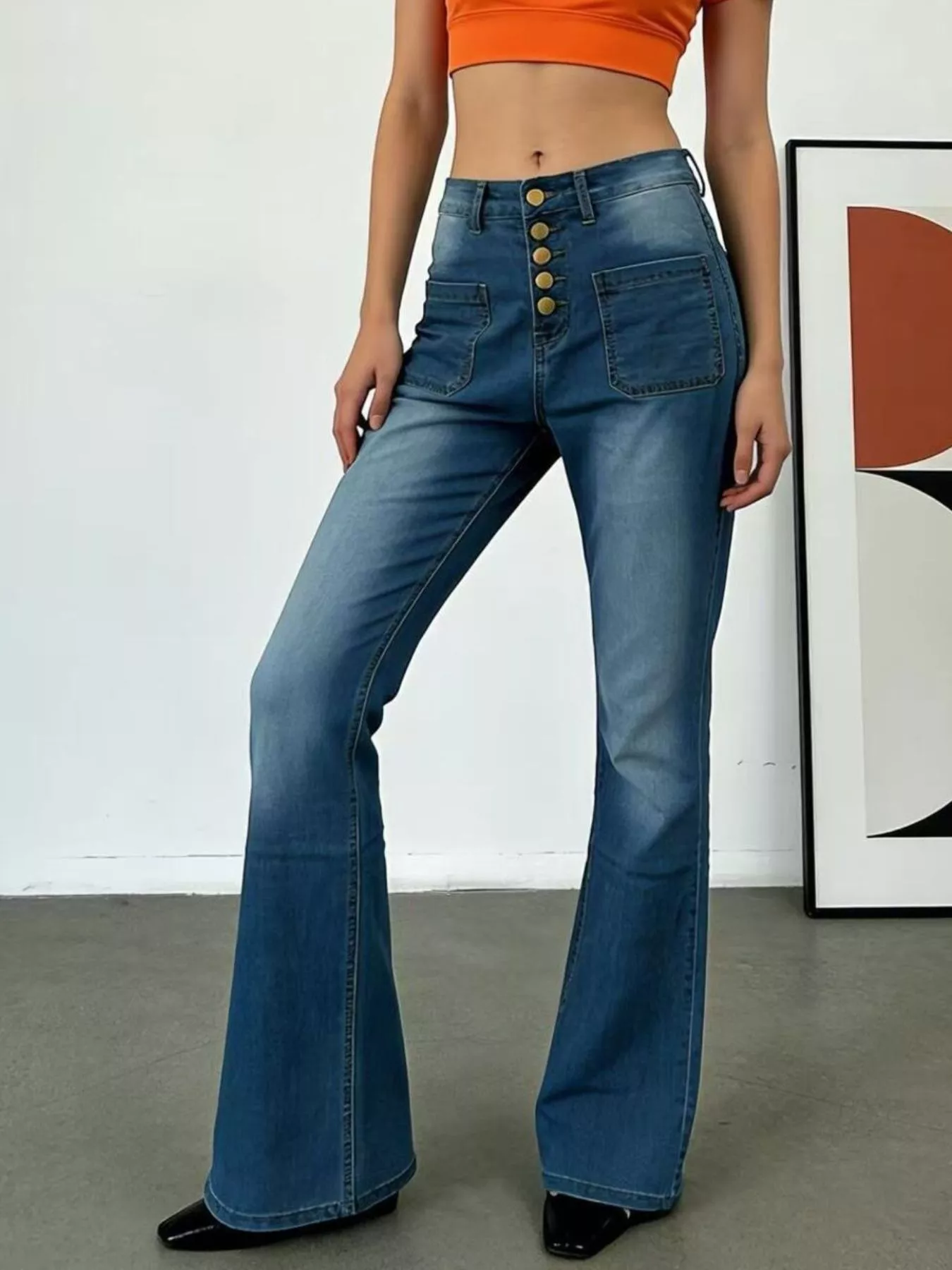 Full Size High-Waisted Button-Fly Flare Jeans Plus Size - Image 7