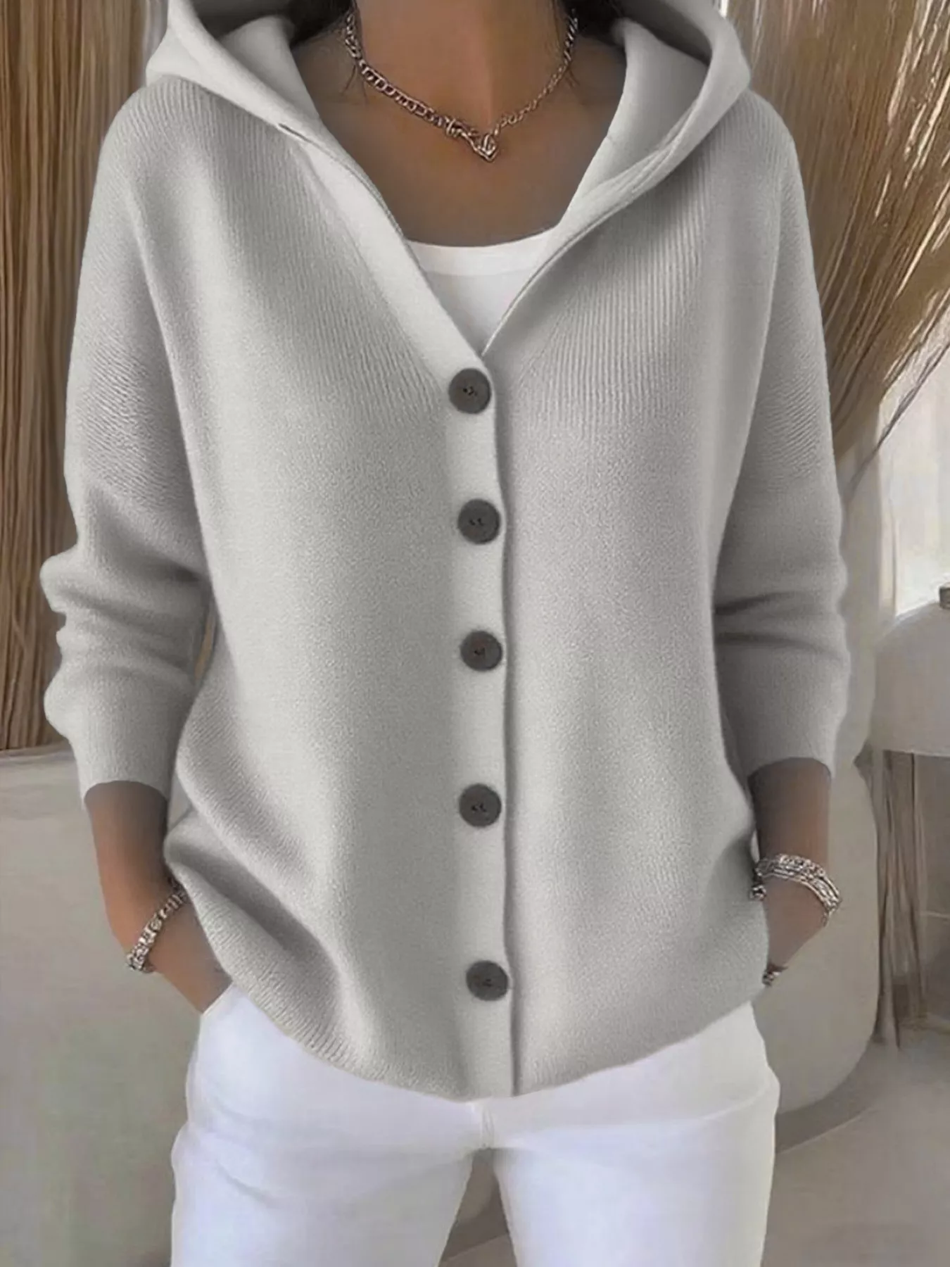 Full Size Hooded Button-Down Knit Cardigan Plus Size - Image 28