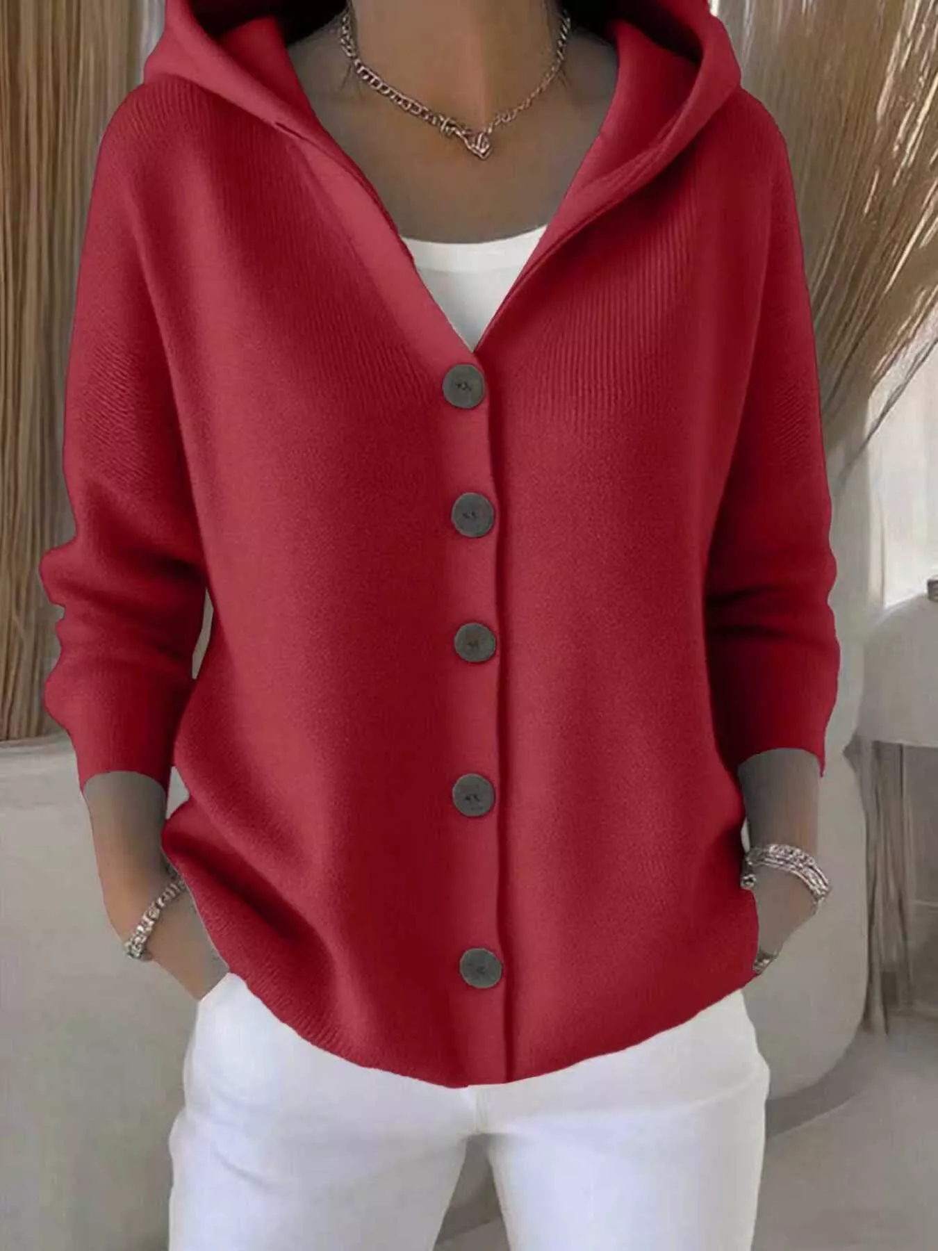 Full Size Hooded Button-Down Knit Cardigan Plus Size - Image 36