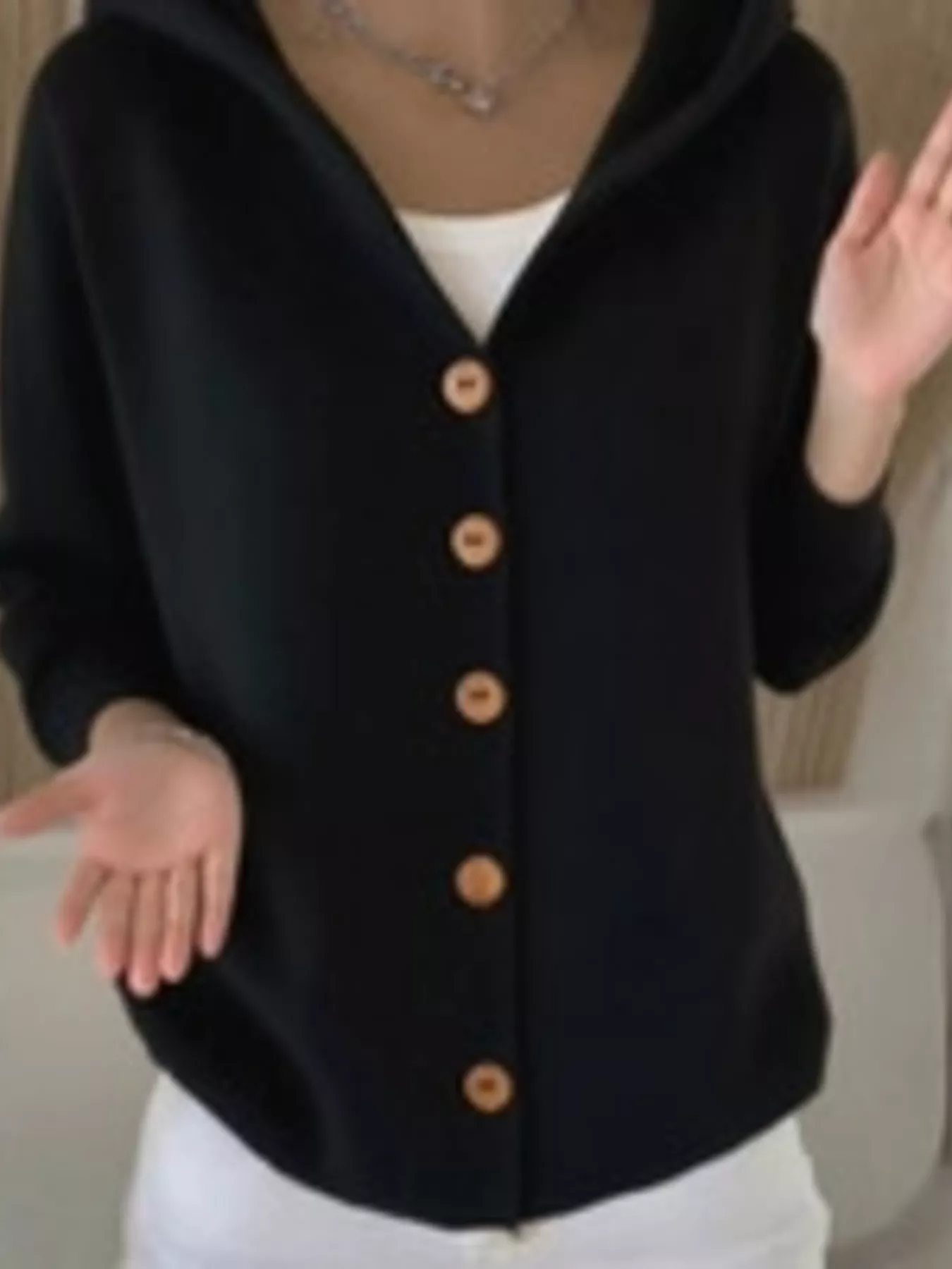 Full Size Hooded Button-Down Knit Cardigan Plus Size - Image 5
