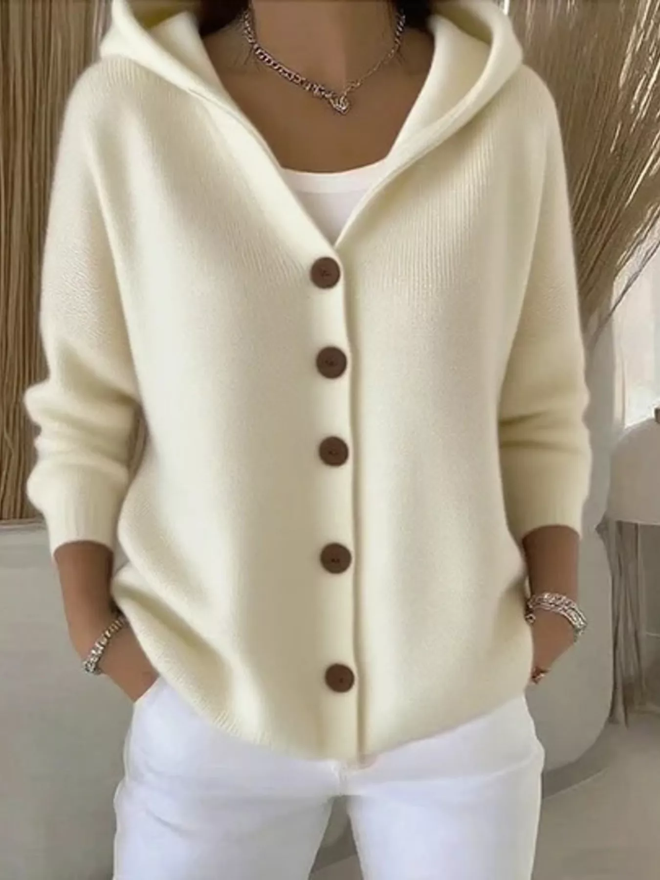 Full Size Hooded Button-Front Soft Knit Cardigan Plus Size - Image 10
