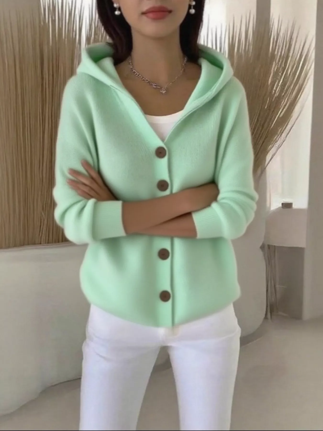 Full Size Hooded Button-Front Soft Knit Cardigan Plus Size - Image 14