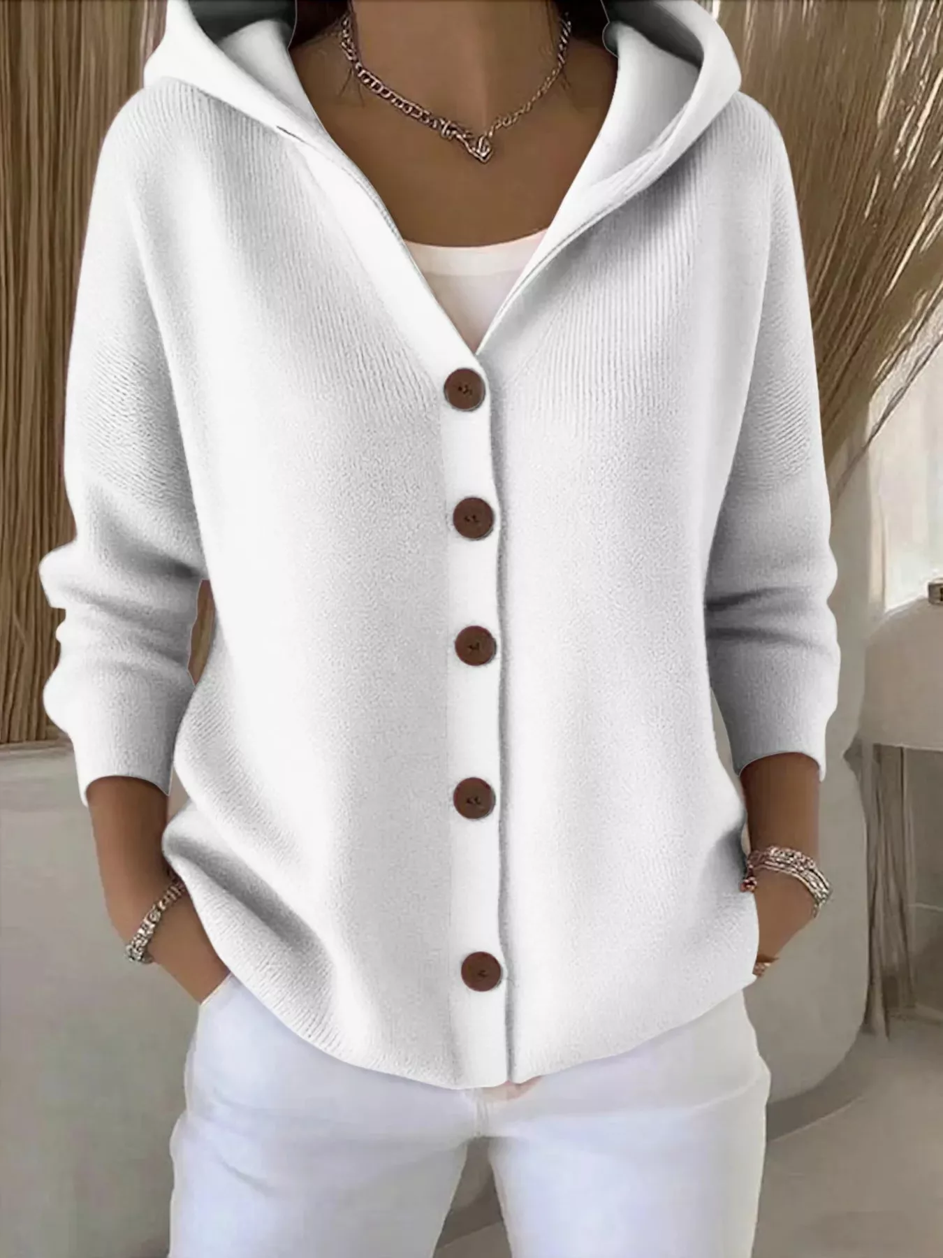 Full Size Hooded Button-Front Soft Knit Cardigan Plus Size - Image 16