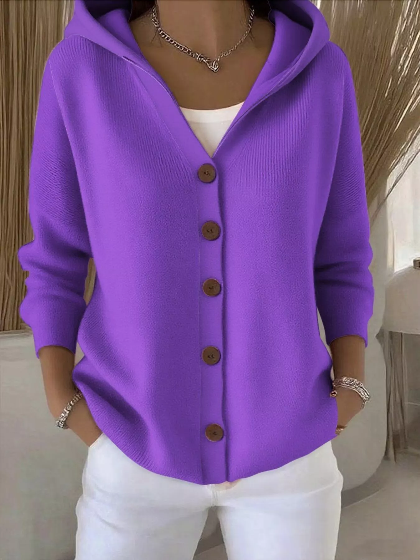 Full Size Hooded Button-Front Soft Knit Cardigan Plus Size - Image 19