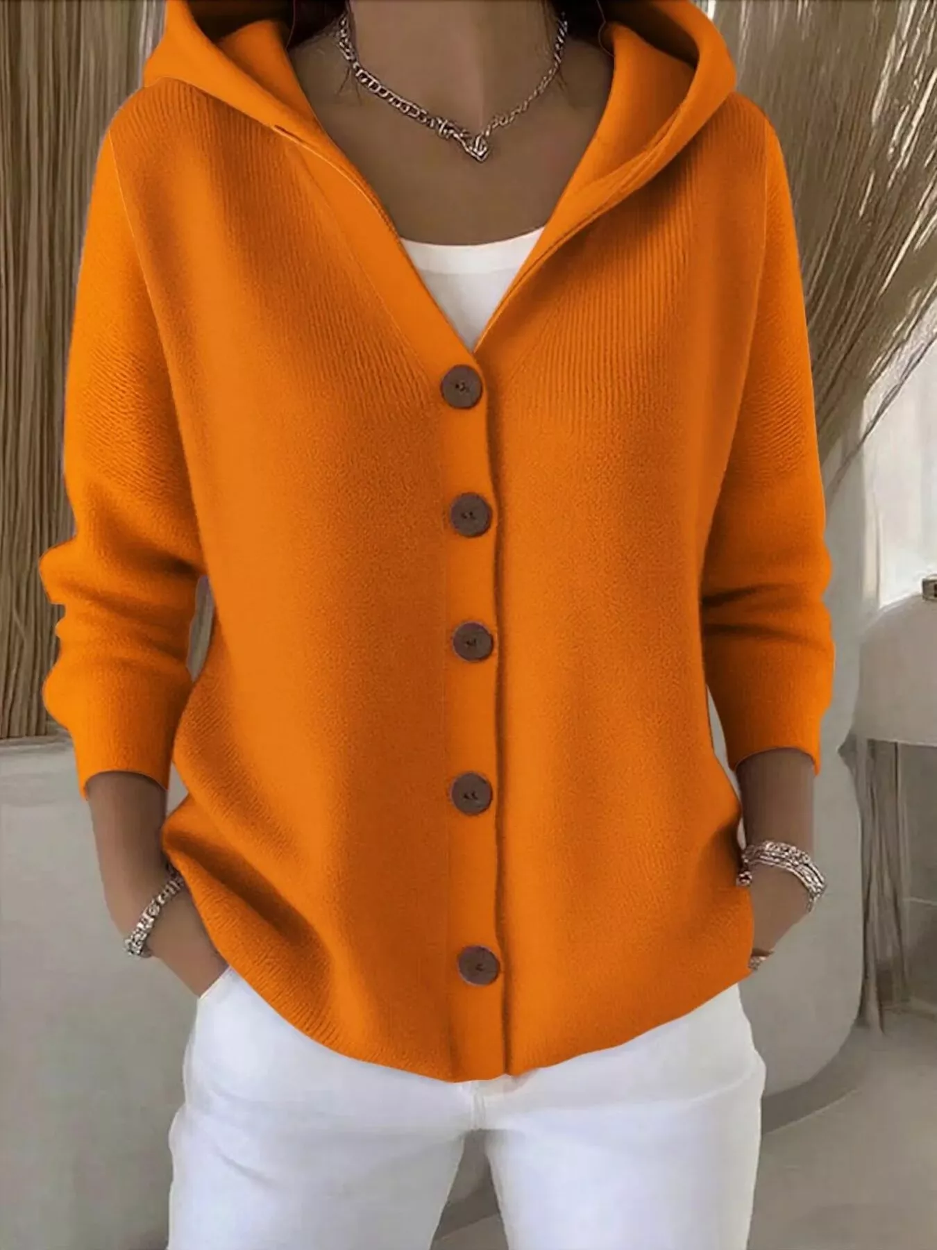 Full Size Hooded Button-Front Soft Knit Cardigan Plus Size - Image 22