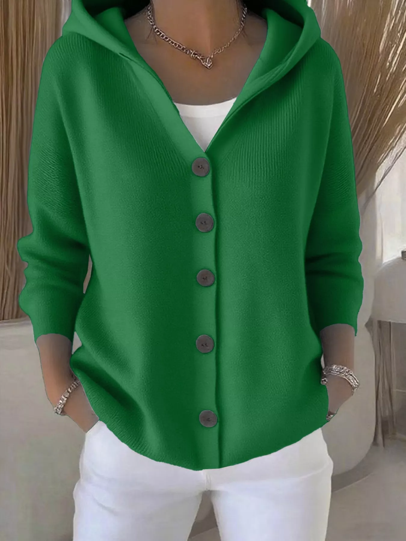 Full Size Hooded Button-Front Soft Knit Cardigan Plus Size - Image 28