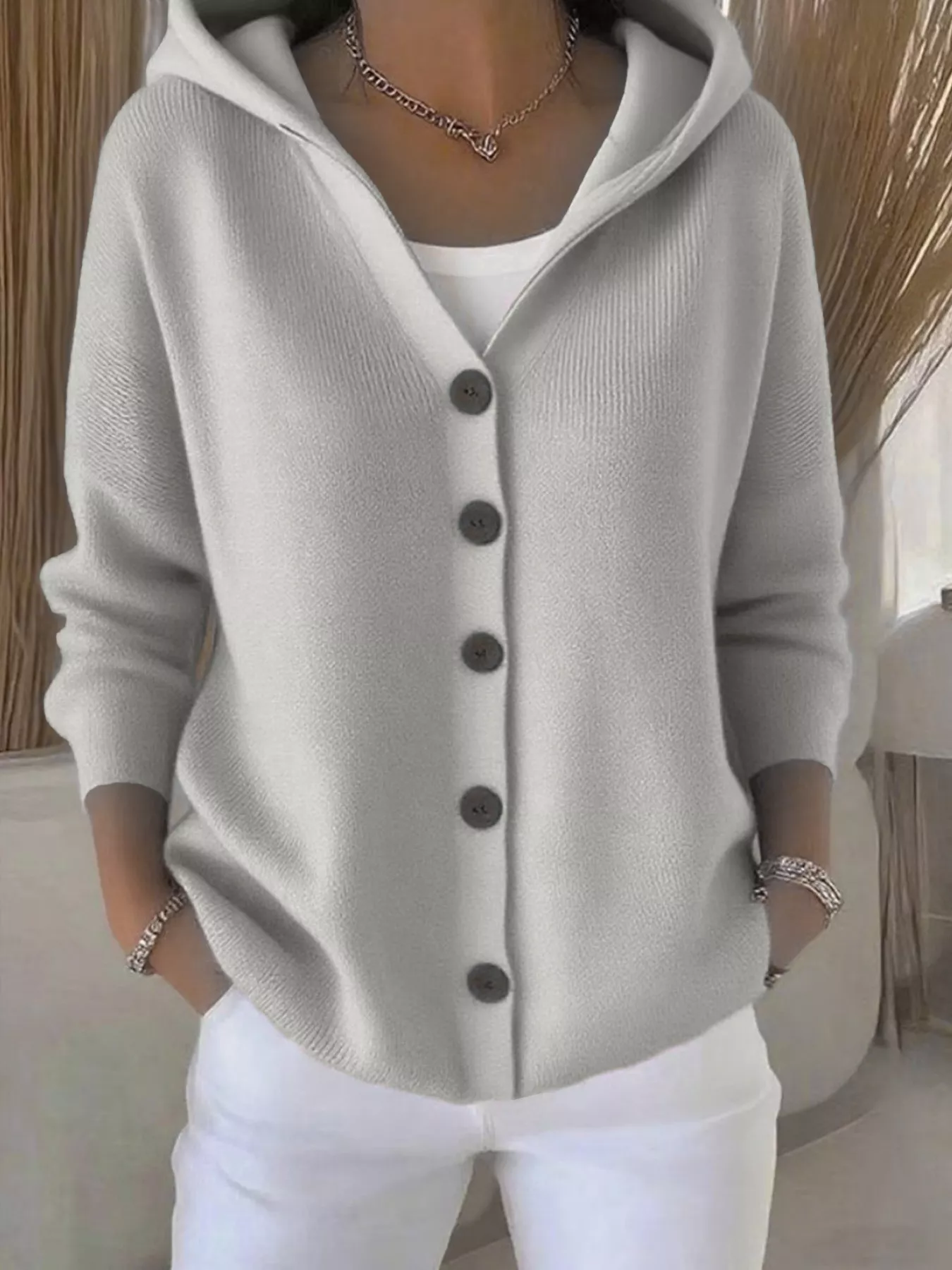 Full Size Hooded Button-Front Soft Knit Cardigan Plus Size - Image 31