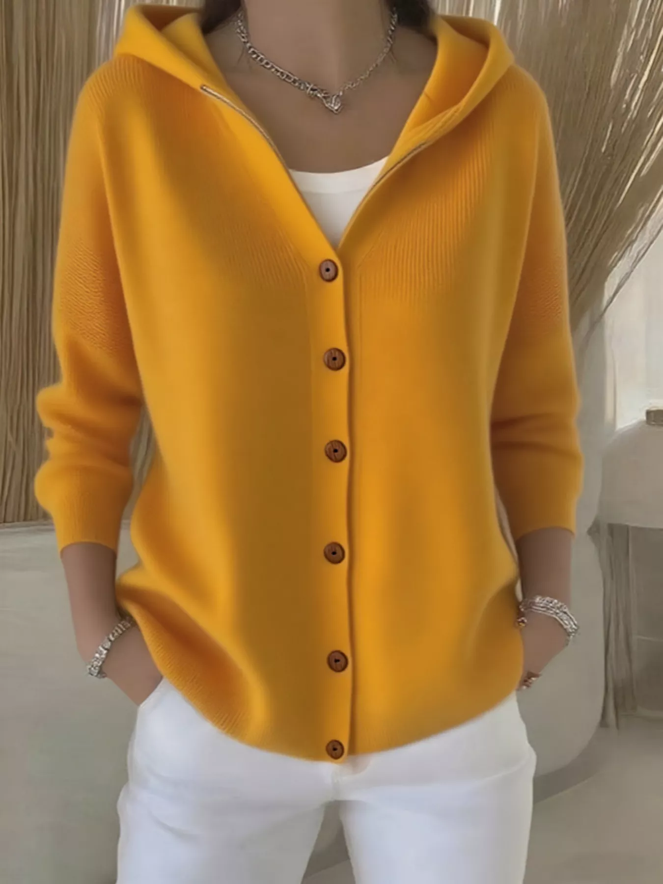 Full Size Hooded Button-Front Soft Knit Cardigan Plus Size - Image 34