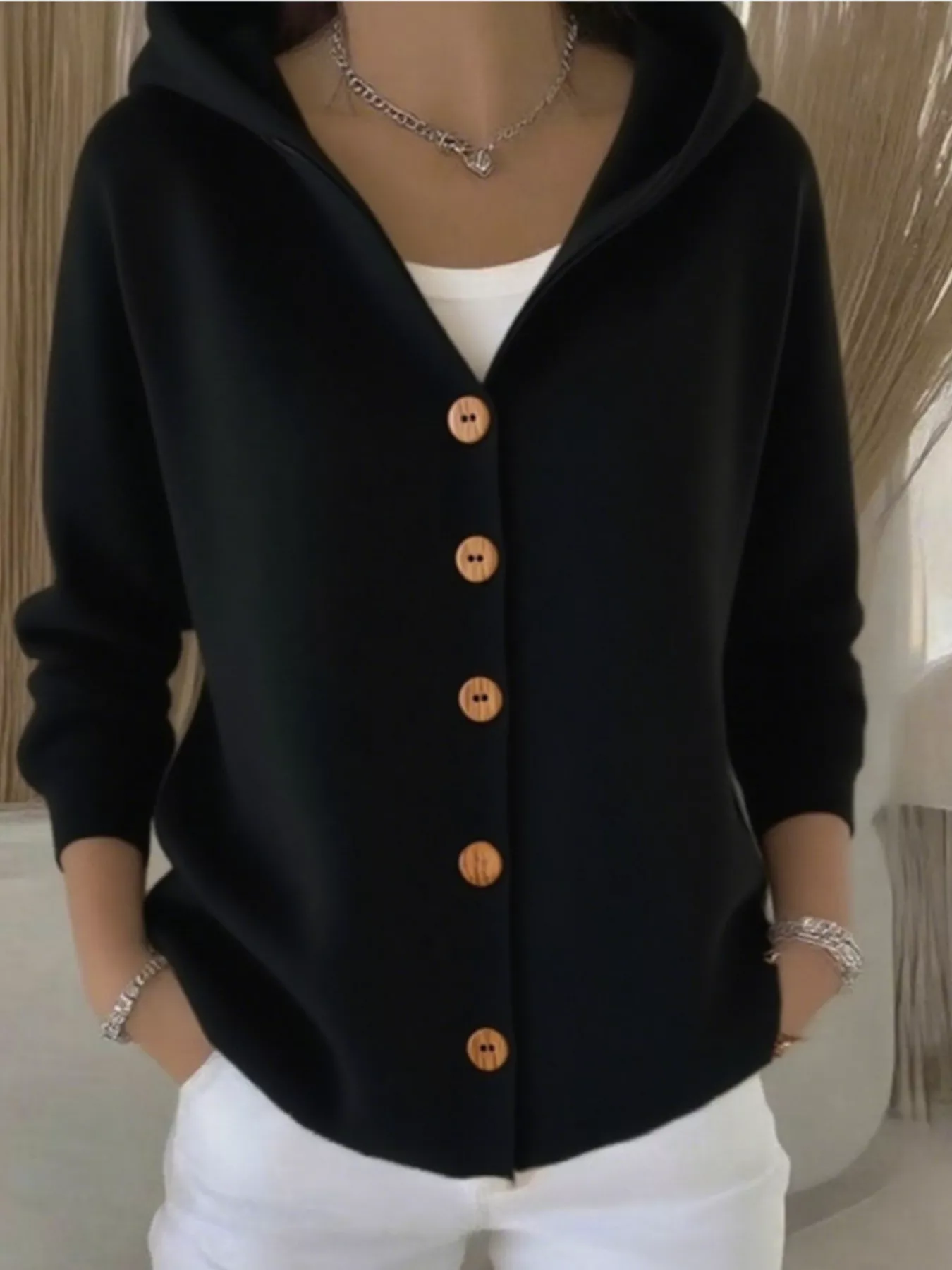 Full Size Hooded Button-Front Soft Knit Cardigan Plus Size - Image 7