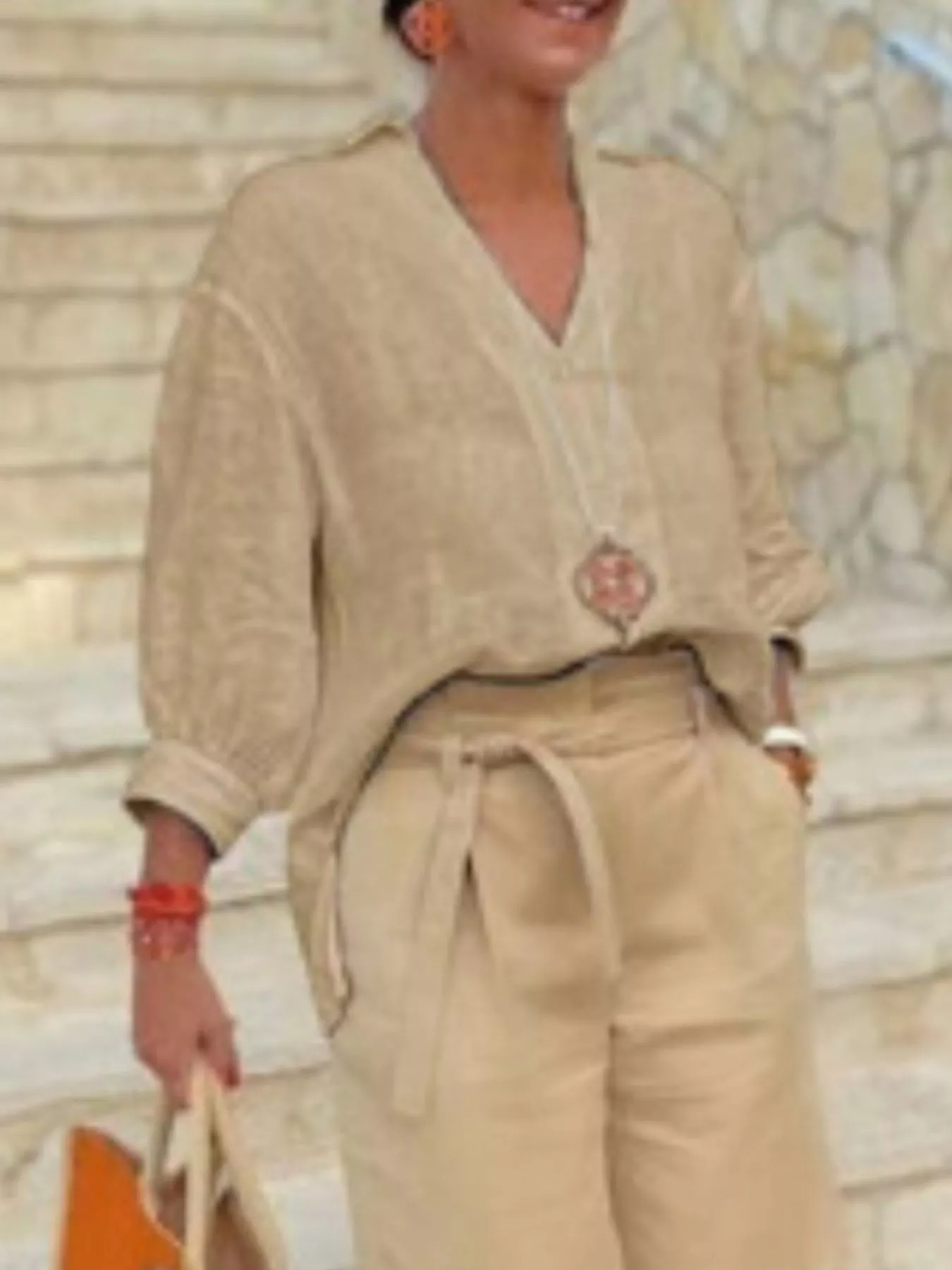 Full Size Johnny Collar 3/4 Sleeve Top and Shorts Set Plus Size - Image 11