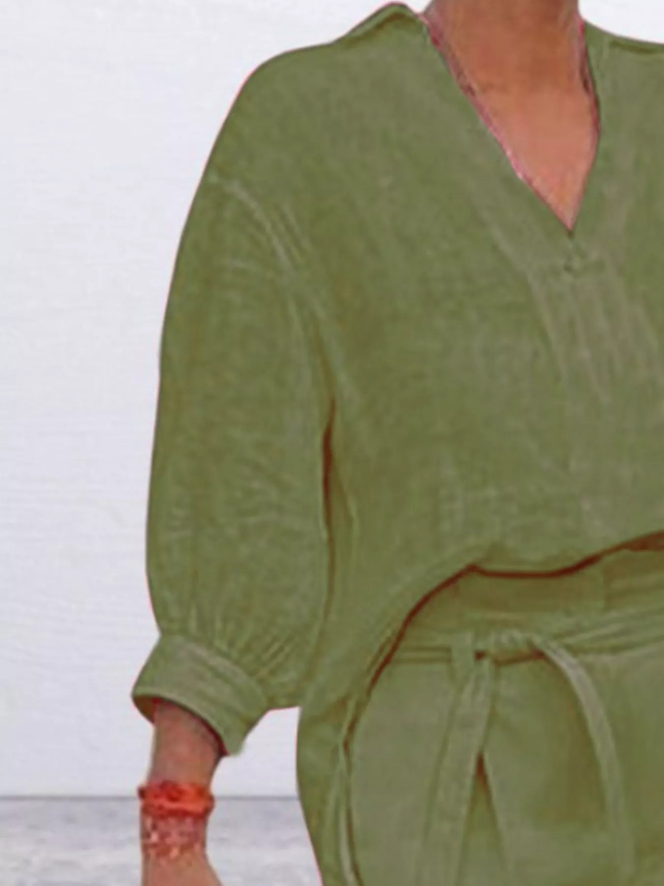 Full Size Johnny Collar 3/4 Sleeve Top and Shorts Set Plus Size - Image 17