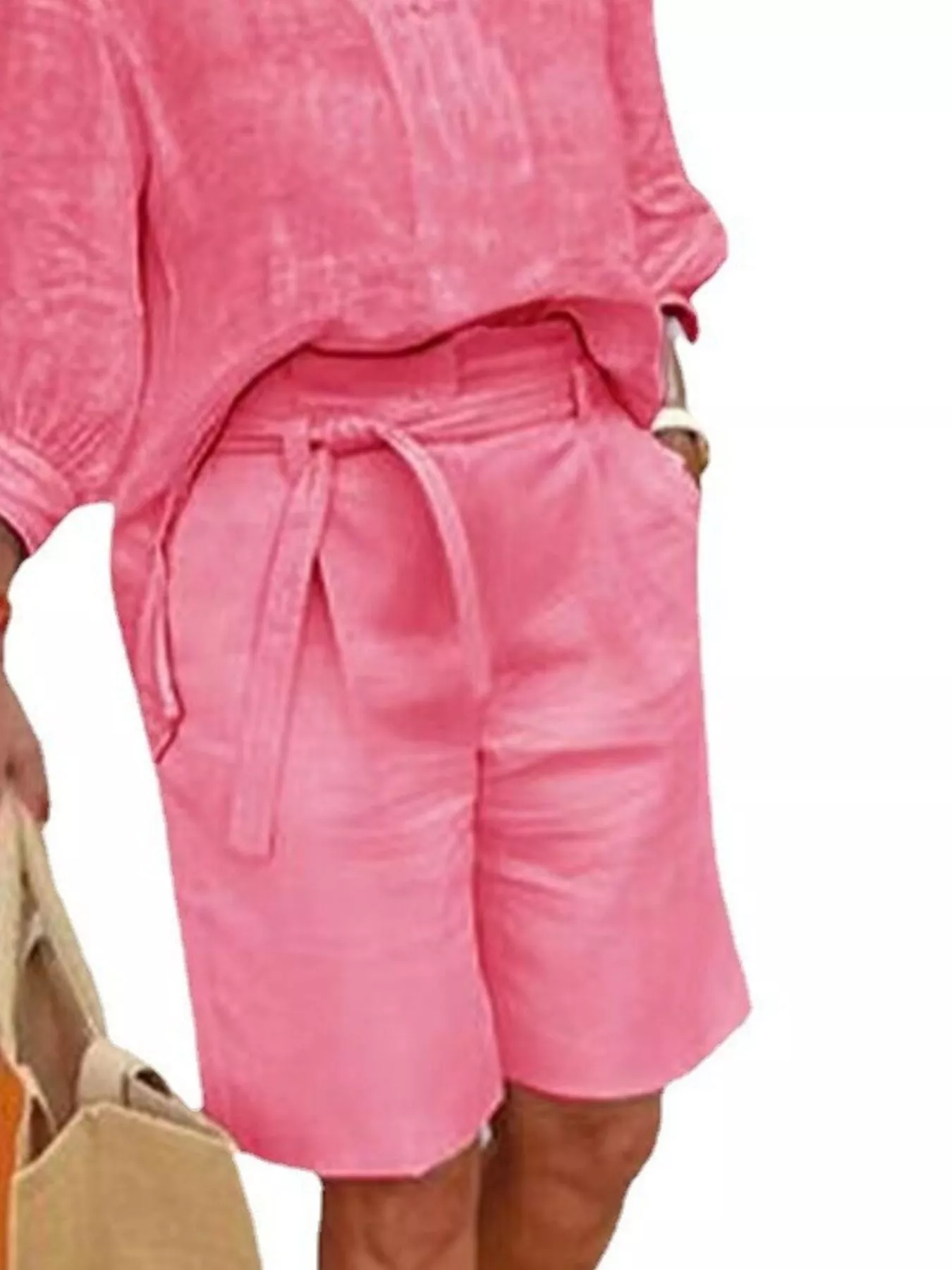 Full Size Johnny Collar 3/4 Sleeve Top and Shorts Set Plus Size - Image 3