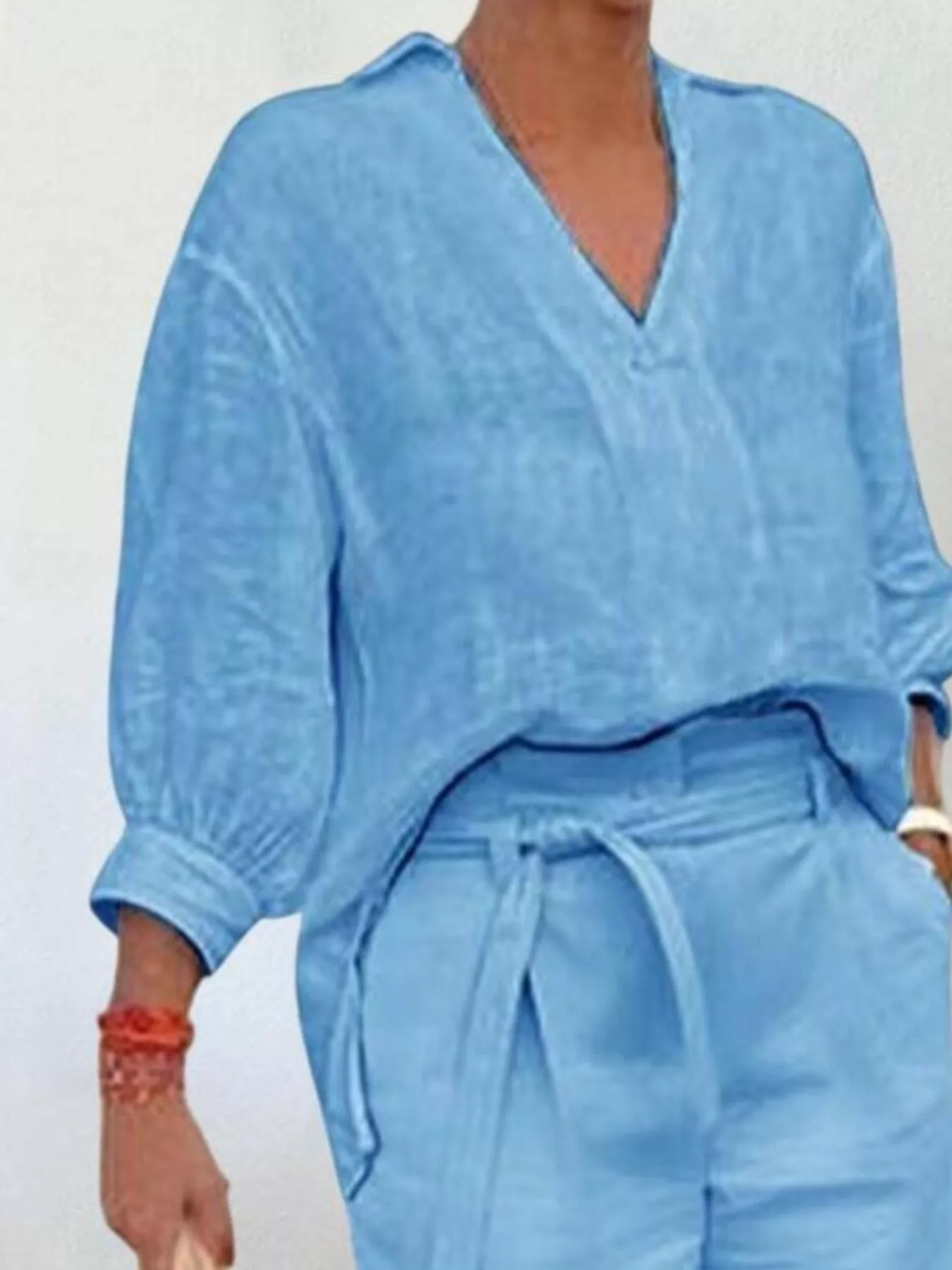 Full Size Johnny Collar 3/4 Sleeve Top and Shorts Set Plus Size - Image 5