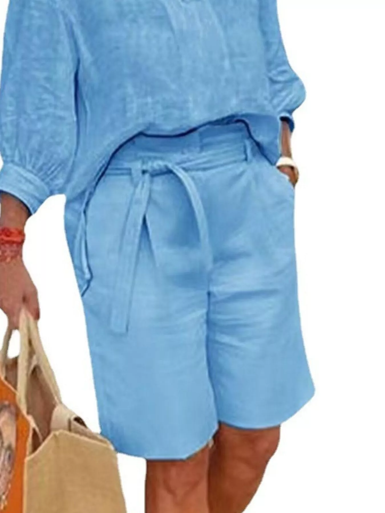 Full Size Johnny Collar 3/4 Sleeve Top and Shorts Set Plus Size - Image 6