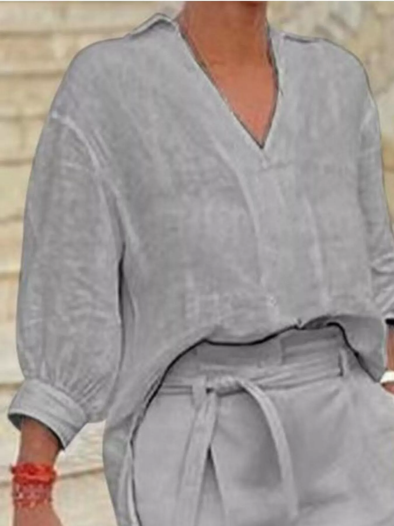 Full Size Johnny Collar 3/4 Sleeve Top and Shorts Set Plus Size - Image 8