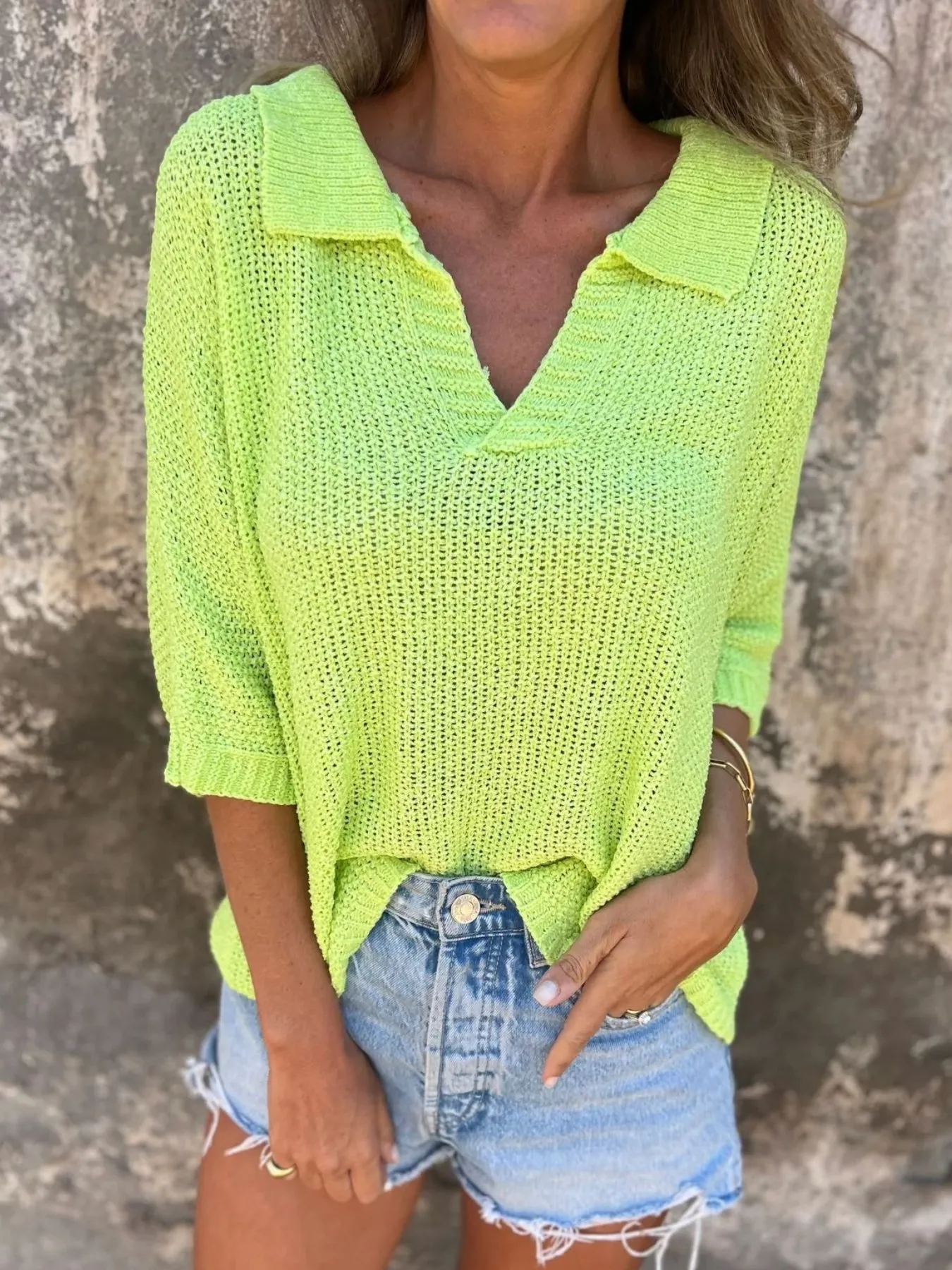 Full Size Johnny Collar Loose Knit Sweater Plus Size - Image 18