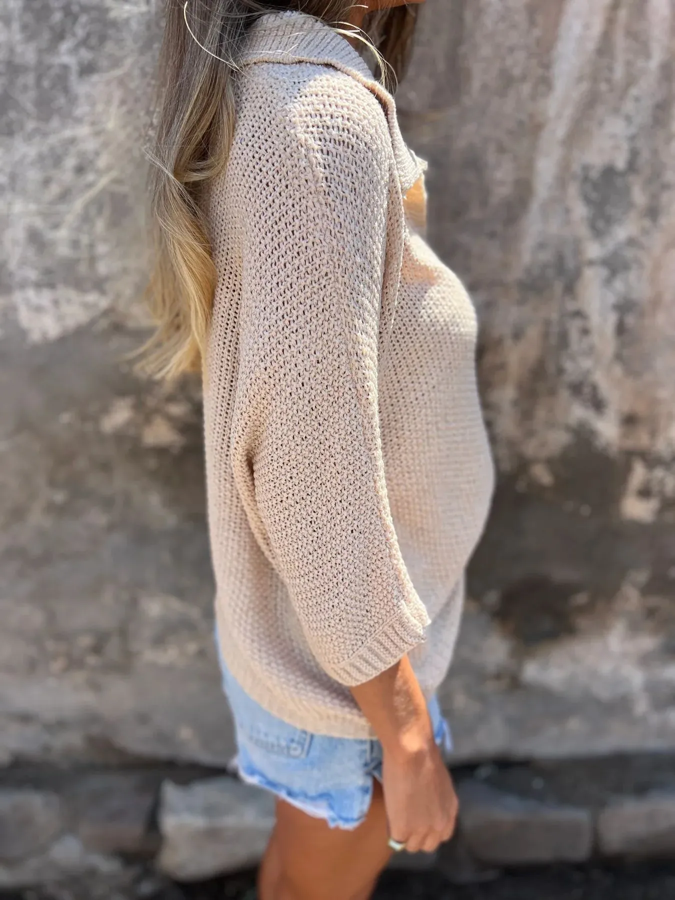 Full Size Johnny Collar Loose Knit Sweater Plus Size - Image 4