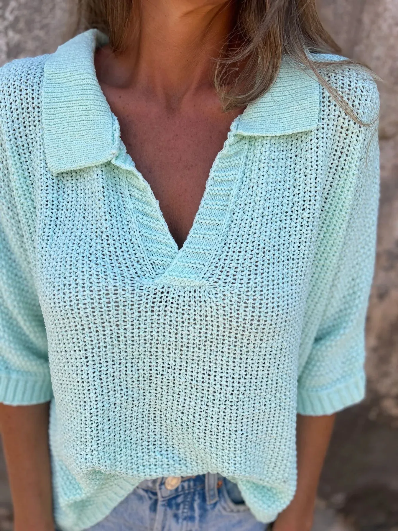 Full Size Johnny Collar Loose Knit Sweater Plus Size - Image 9
