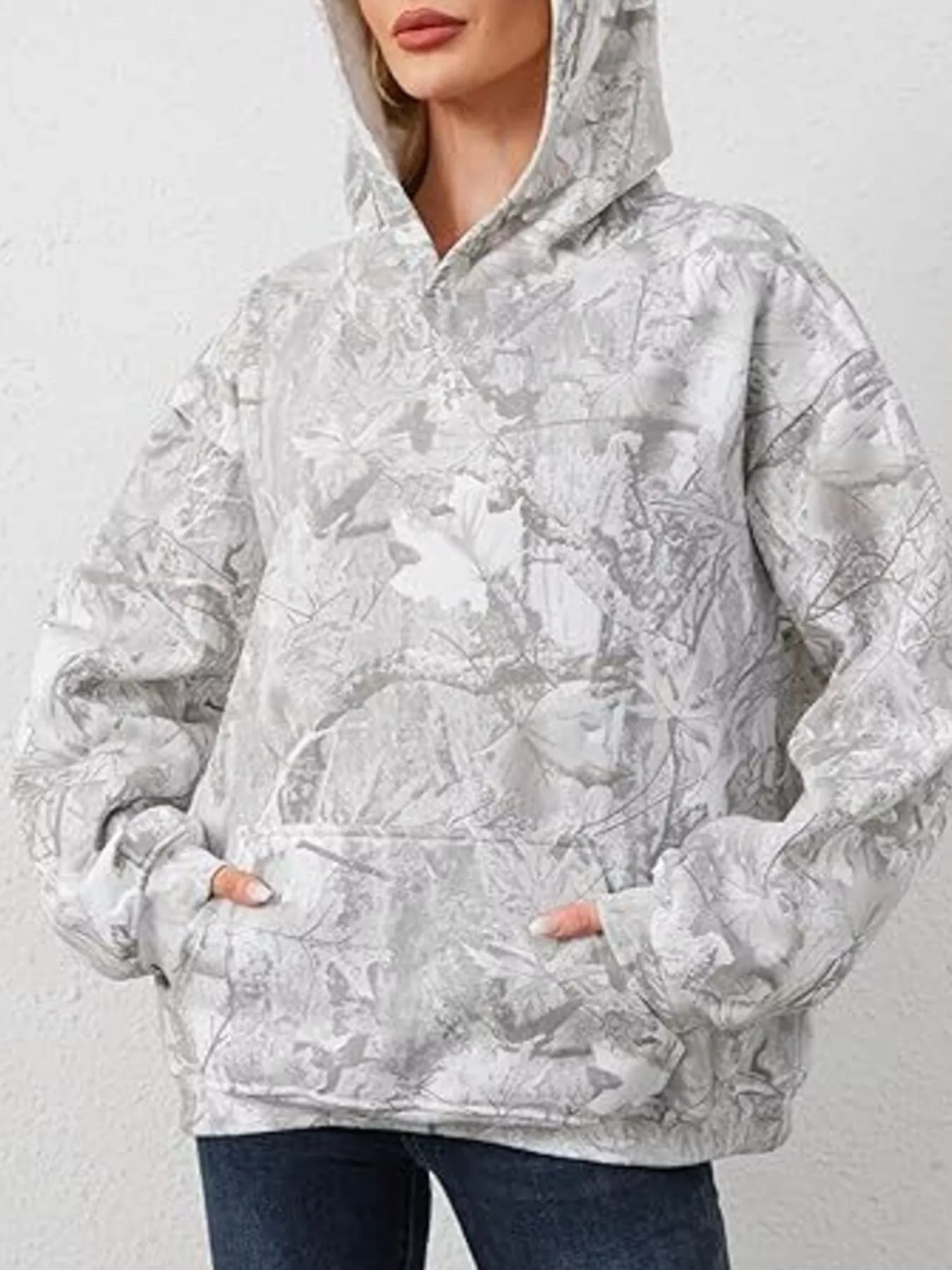 Full Size Kangaroo Pocket Long Sleeve Hoodie Plus Size - Image 2