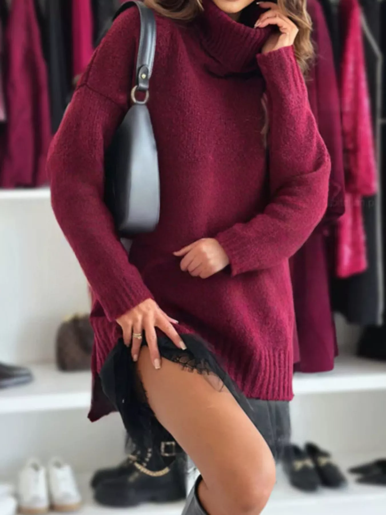 Full Size Lace Detail Cami Dress and Turtleneck Oversized Sweater Set Plus Size - Image 13