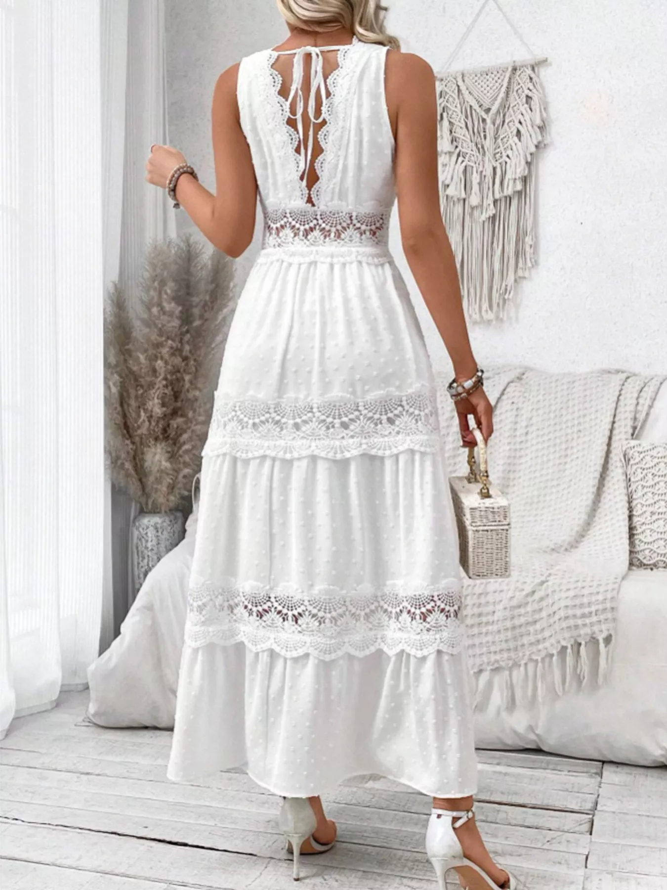 Full Size Lace Detail Tie Back Sleeveless Tiered Dress Plus Size - Image 5